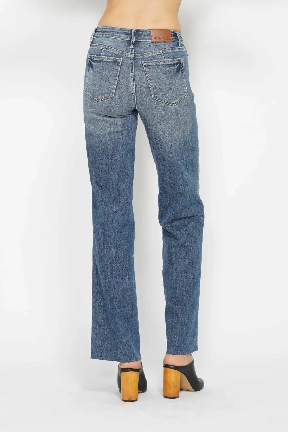 NWT JUDY BLUE Tummy Control Vintage Straight Jeans Mid Rise Raw Hem Blue Sz.1/25 - Thumbnail 8
