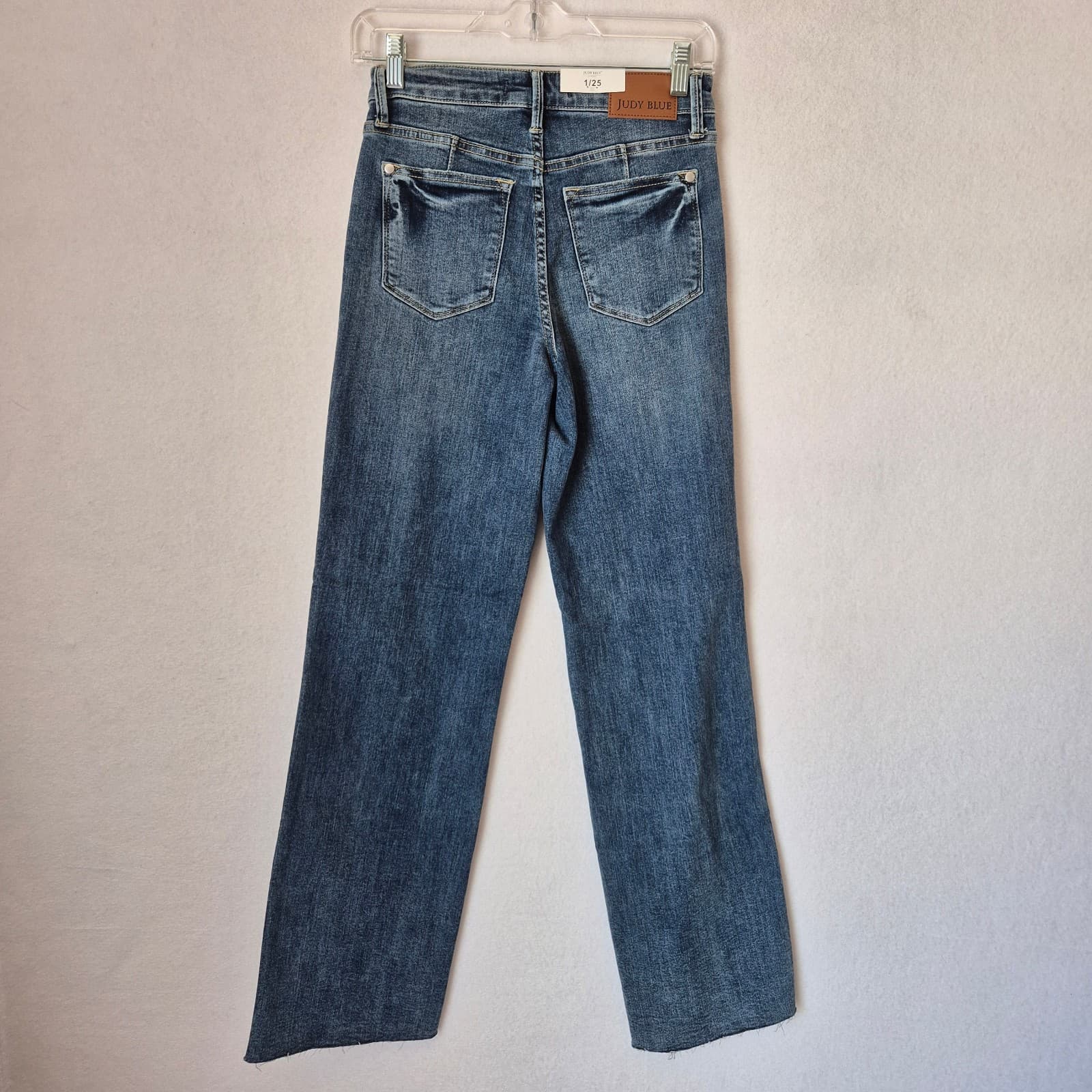 NWT JUDY BLUE Tummy Control Vintage Straight Jeans Mid Rise Raw Hem Blue Sz.1/25 - Thumbnail 7
