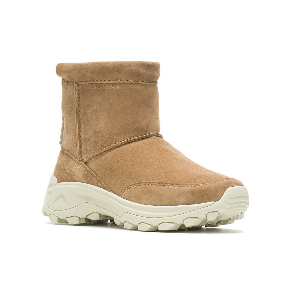 Merrell Women's 7.5 Suede Waterproof Winter Pull-On Bootie Faux Fur Lined Camel - Thumbnail 6