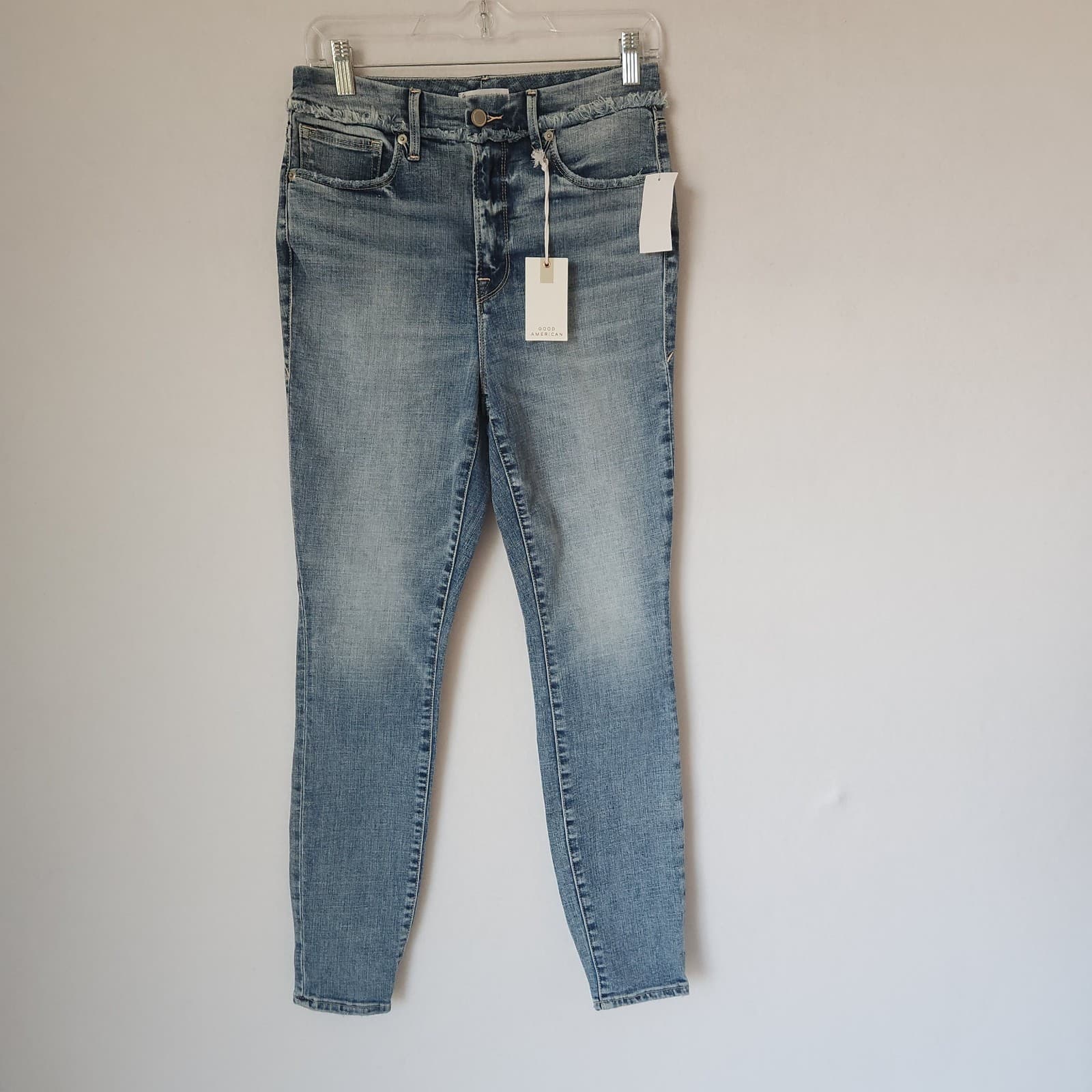 NWT Good American Good Waist Extreme Deep V Skinny Jeans Distressed Blue630 8/29 - Thumbnail 3