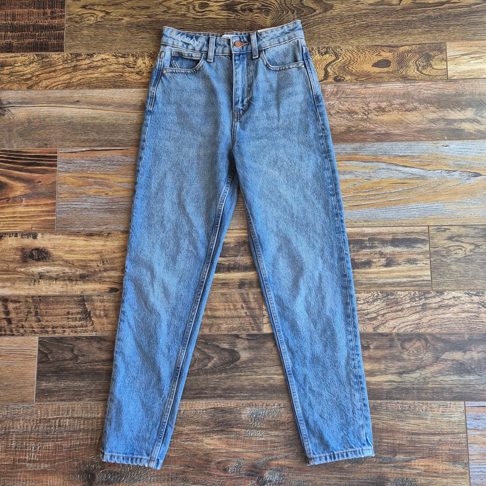 NWT ZARA Mom Fit High Rise Ankle Jeans Zip 5-Pocket Rigid Blue Cotton Women's 0 - Thumbnail 7
