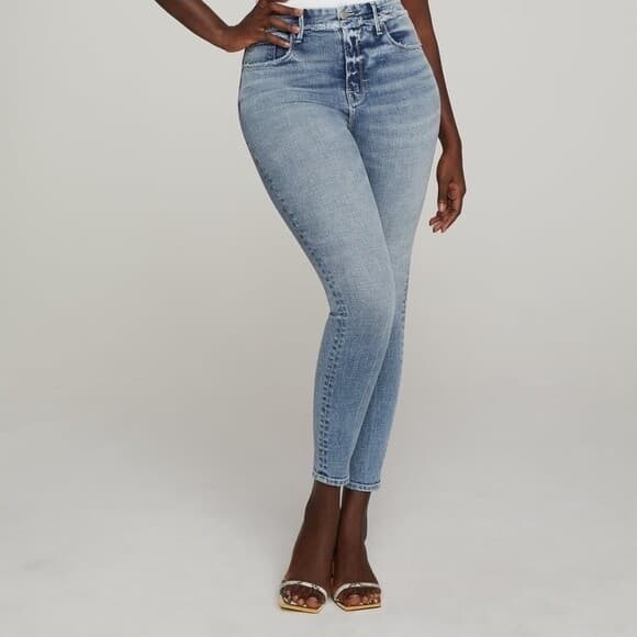 NWT Good American Good Waist Extreme Deep V Skinny Jeans Distressed Blue630 8/29 - Thumbnail 2