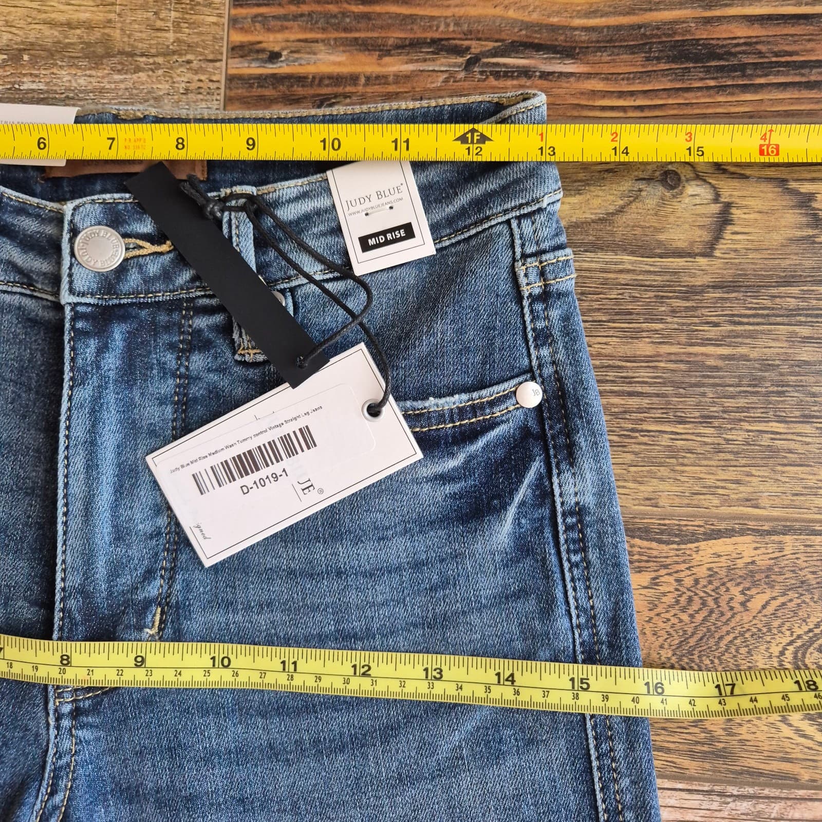 NWT JUDY BLUE Tummy Control Vintage Straight Jeans Mid Rise Raw Hem Blue Sz.1/25 - Thumbnail 12
