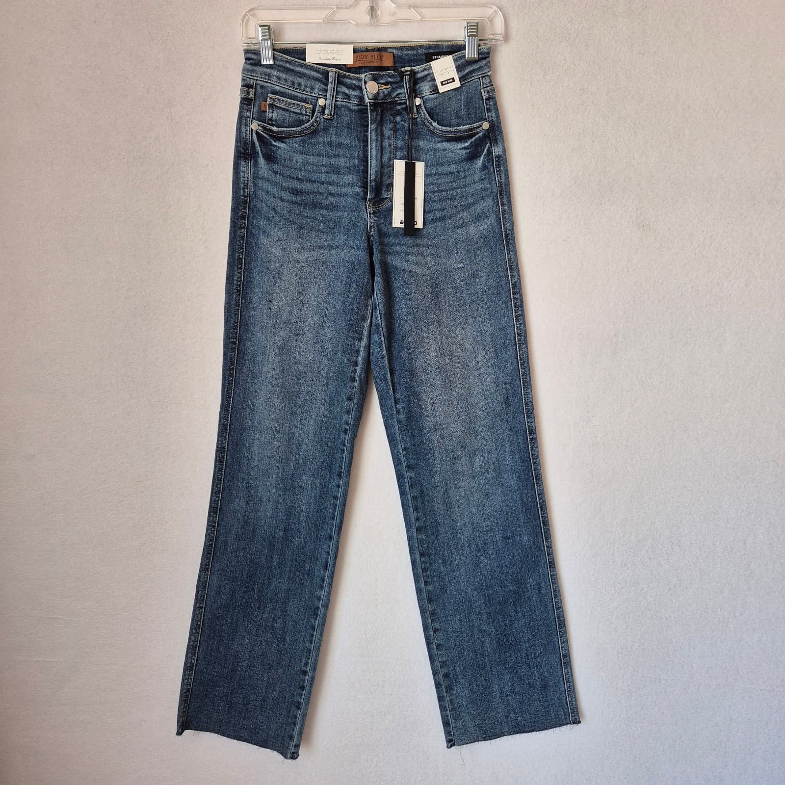 NWT JUDY BLUE Tummy Control Vintage Straight Jeans Mid Rise Raw Hem Blue Sz.1/25 - Thumbnail 3