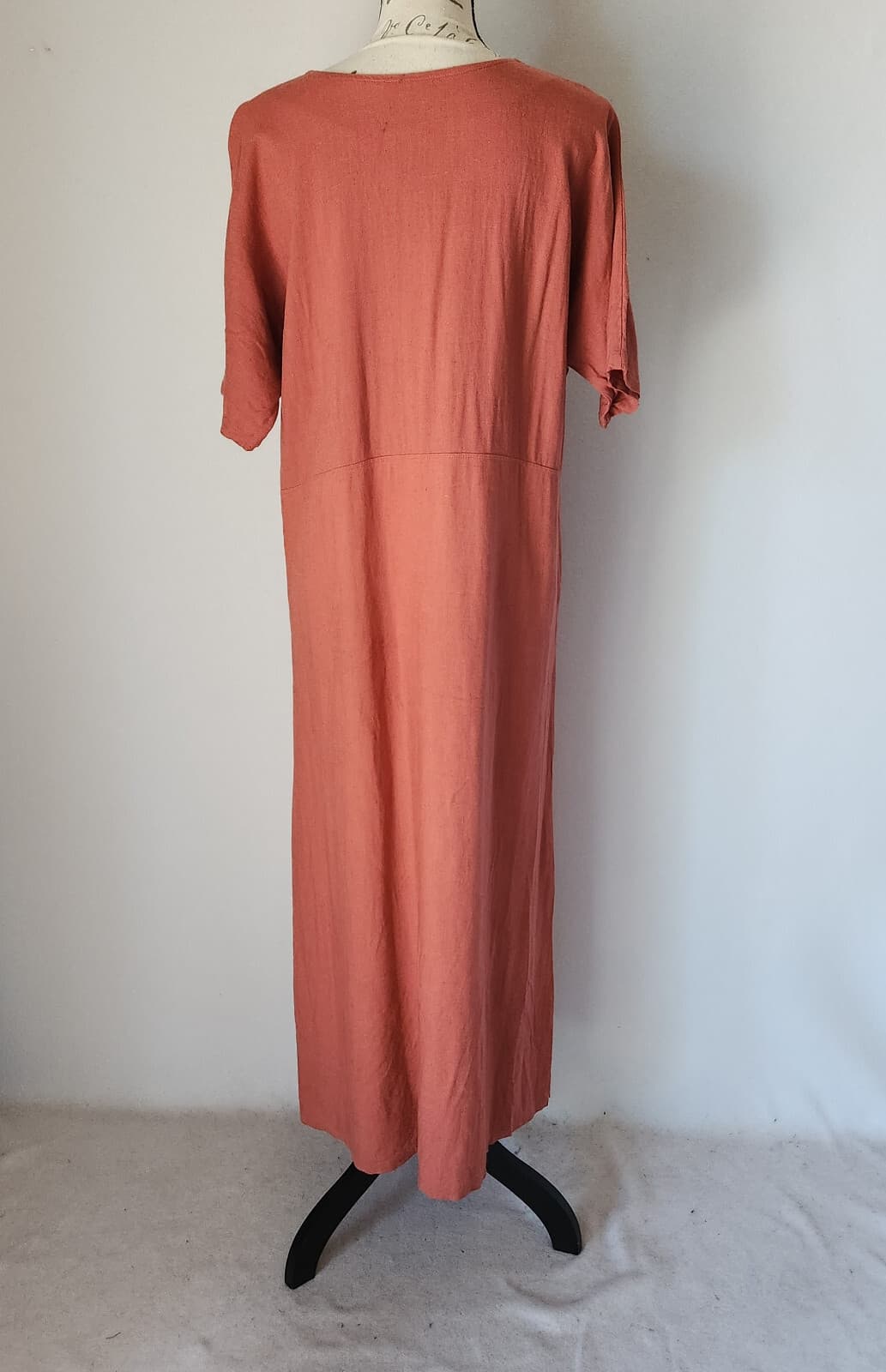 Alfredo's Wife Bird-Embroidered Tunic Maxi Dress Short Sleeve Orange Brown Sz.S - Thumbnail 4