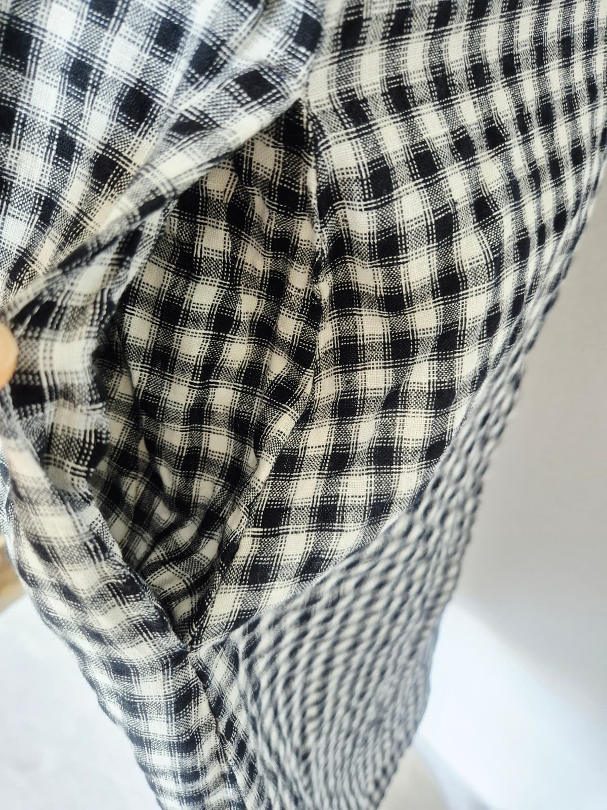 Quince European Linen Gingham Button-Front Shirt Dress Short Sleeve Black Sz.L - Thumbnail 5