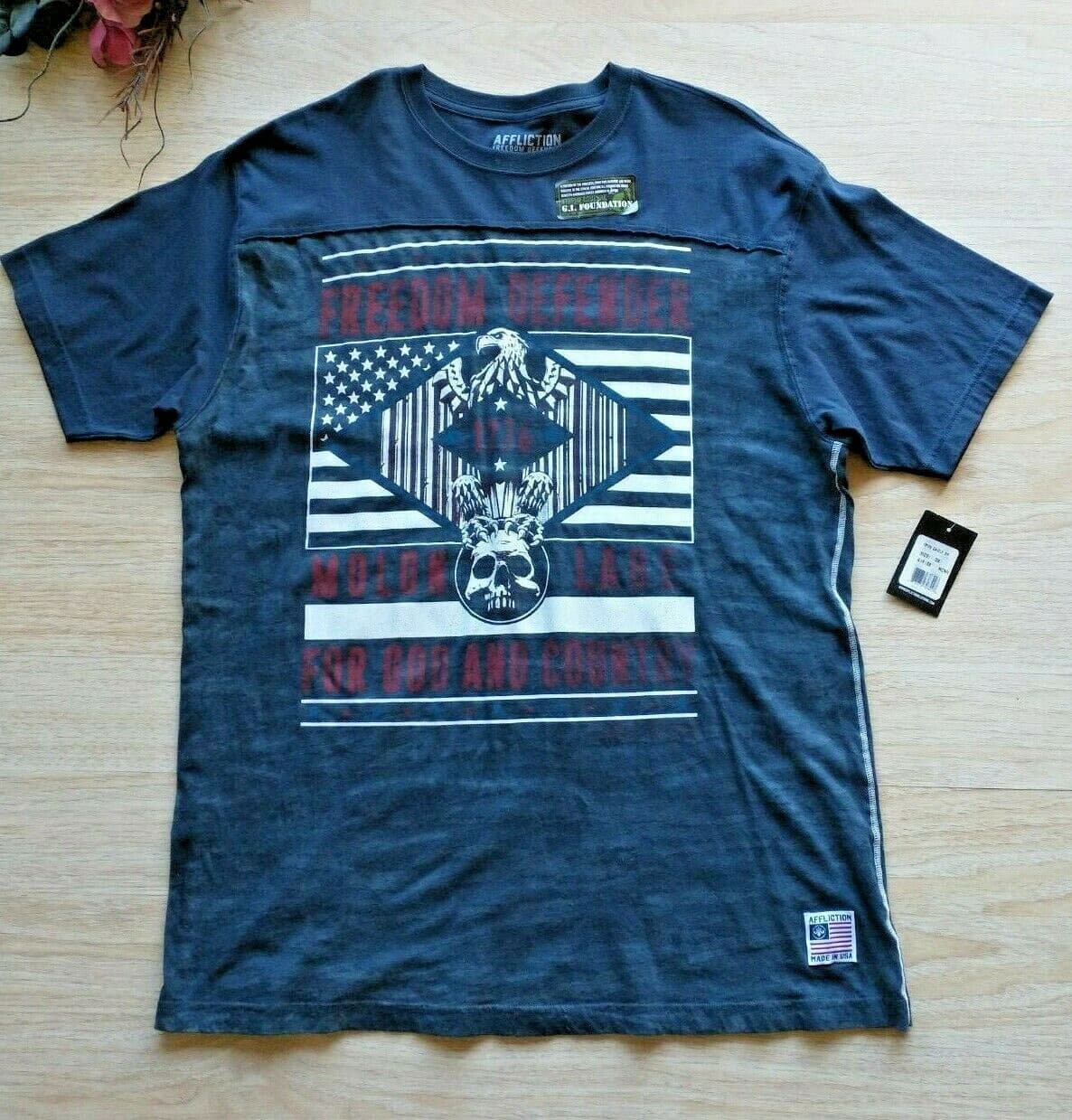 NWT AFFLICTION Freedom Defender Iron Eagle Men T-Shirt Graphic Navy Blue Sz.3XL - Thumbnail 2