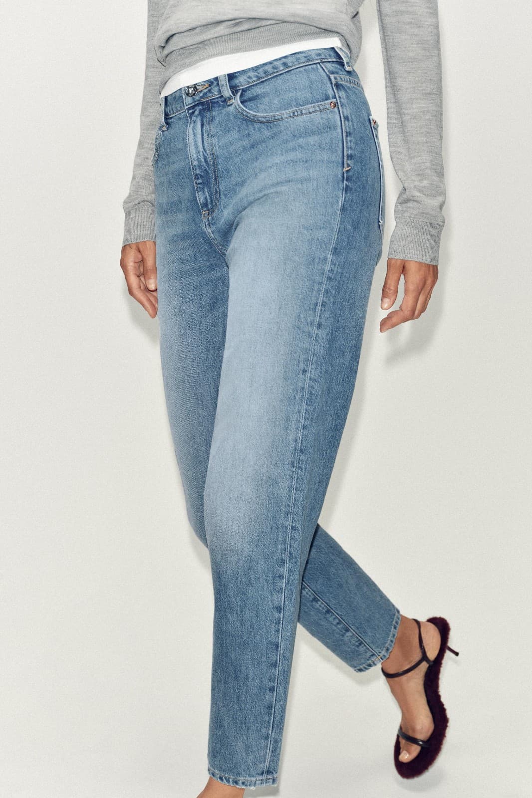 NWT ZARA Mom Fit High Rise Ankle Jeans Zip 5-Pocket Rigid Blue Cotton Women's 0 - Thumbnail 6