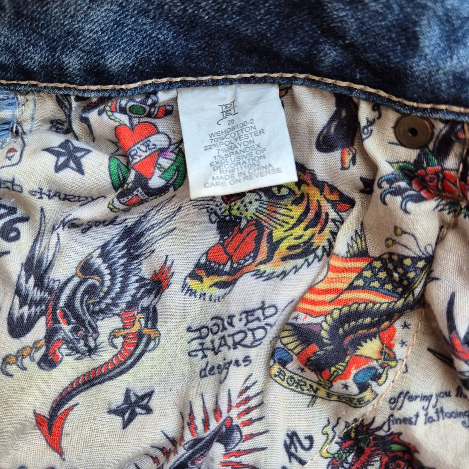 Ed Hardy Women's 26 New York City Eagle Skull Embroidered Slim Flare Jeans Blue - Thumbnail 11