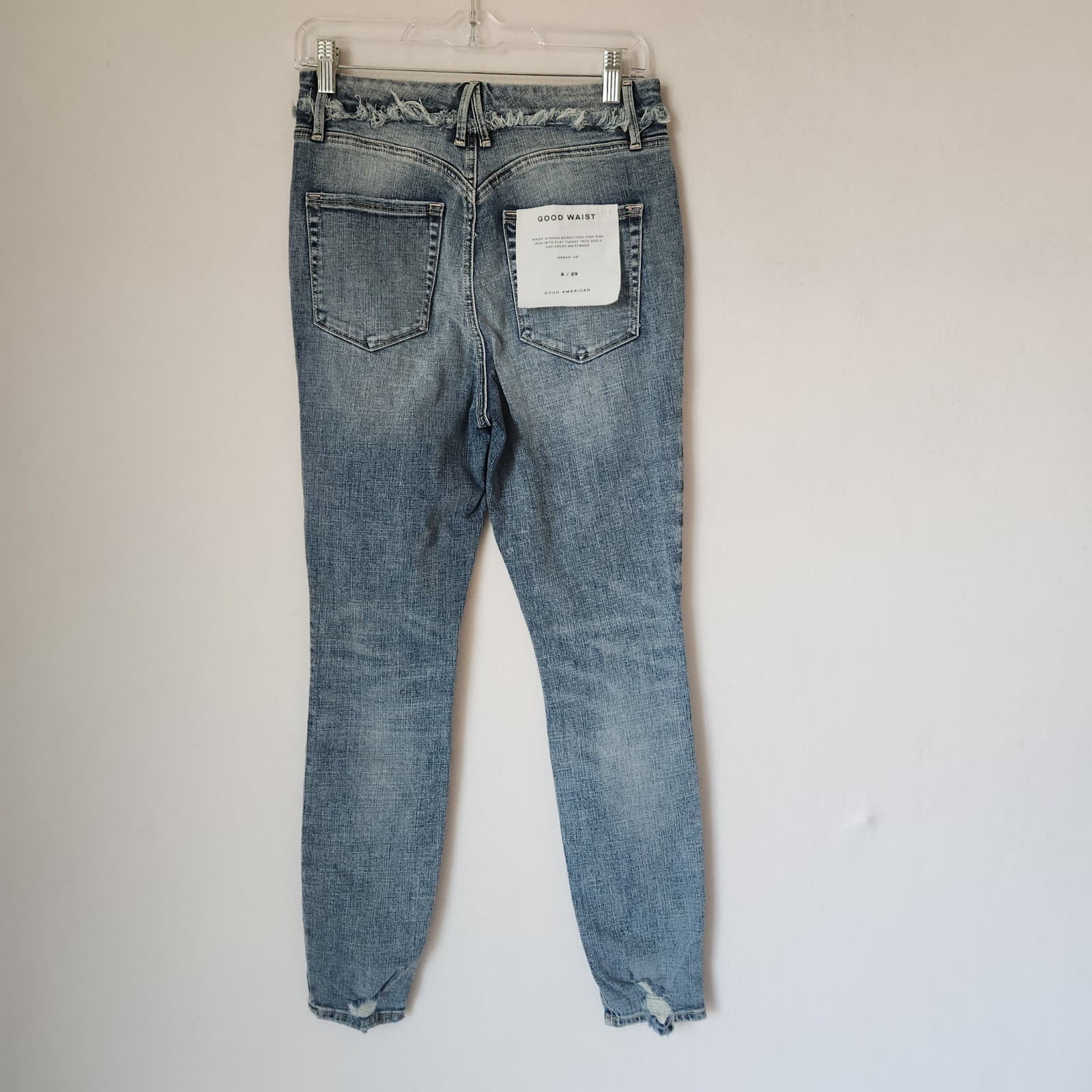 NWT Good American Good Waist Extreme Deep V Skinny Jeans Distressed Blue630 8/29 - Thumbnail 5