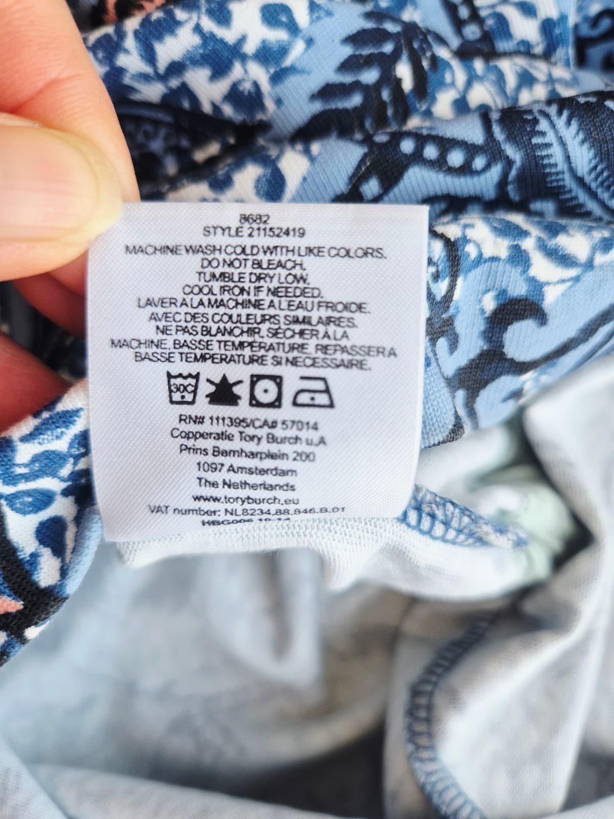 Tory Burch Floral Dropwaist Drawstring Dress Short Sleeve Blue Knit Cotton Sz.XL - Thumbnail 9