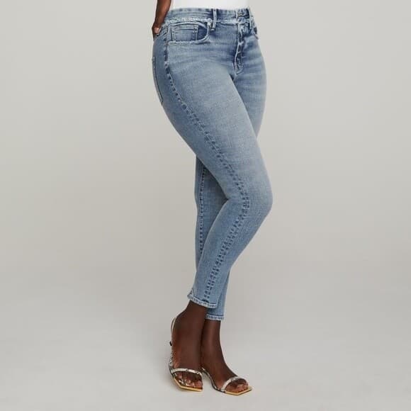 NWT Good American Good Waist Extreme Deep V Skinny Jeans Distressed Blue630 8/29 - Thumbnail 4