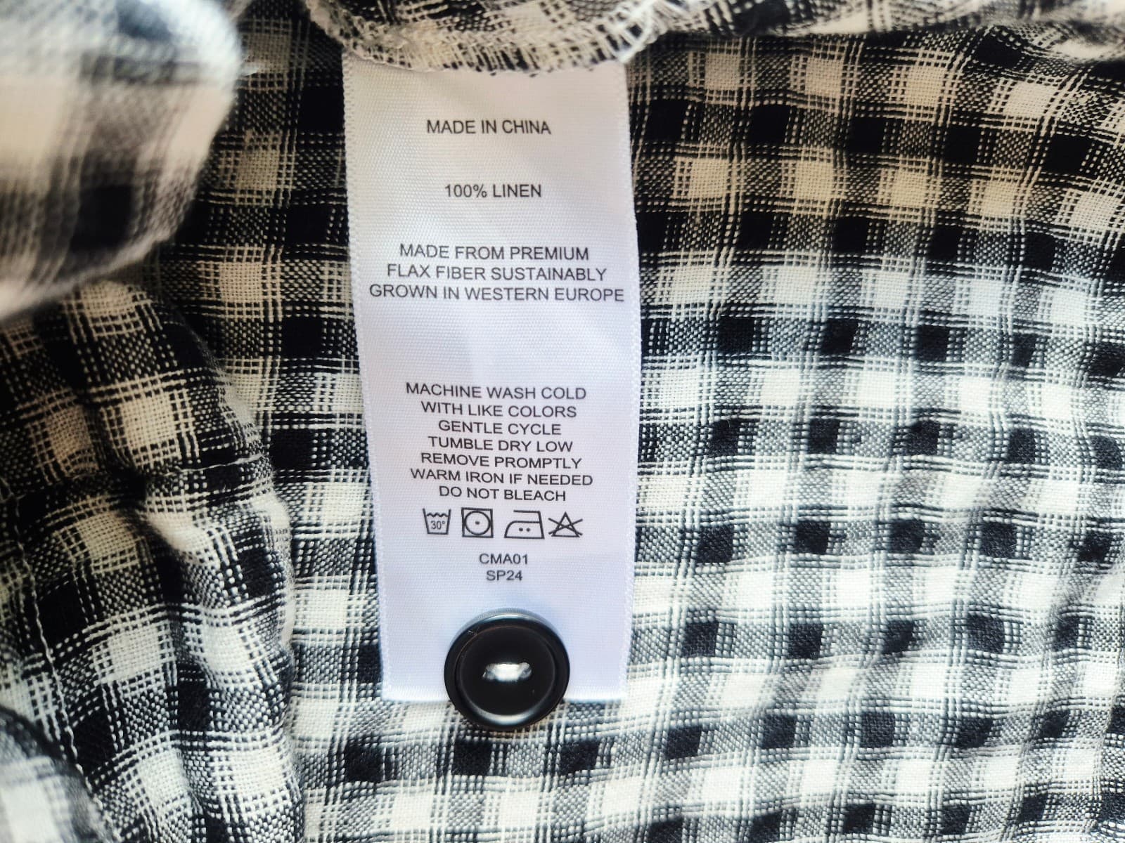 Quince European Linen Gingham Button-Front Shirt Dress Short Sleeve Black Sz.L - Thumbnail 11