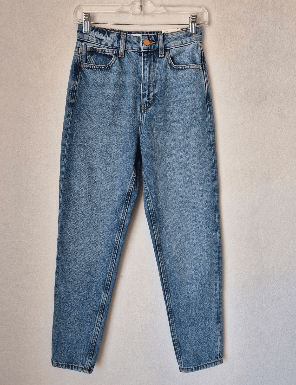 NWT ZARA Mom Fit High Rise Ankle Jeans Zip 5-Pocket Rigid Blue Cotton Women's 0 - Thumbnail 3