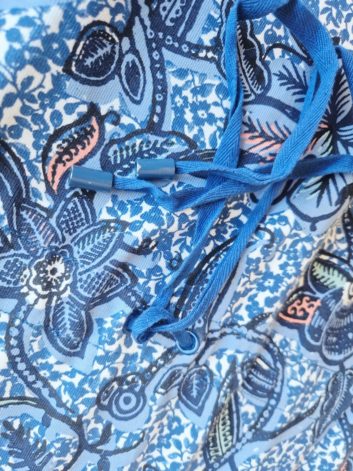 Tory Burch Floral Dropwaist Drawstring Dress Short Sleeve Blue Knit Cotton Sz.XL - Thumbnail 7