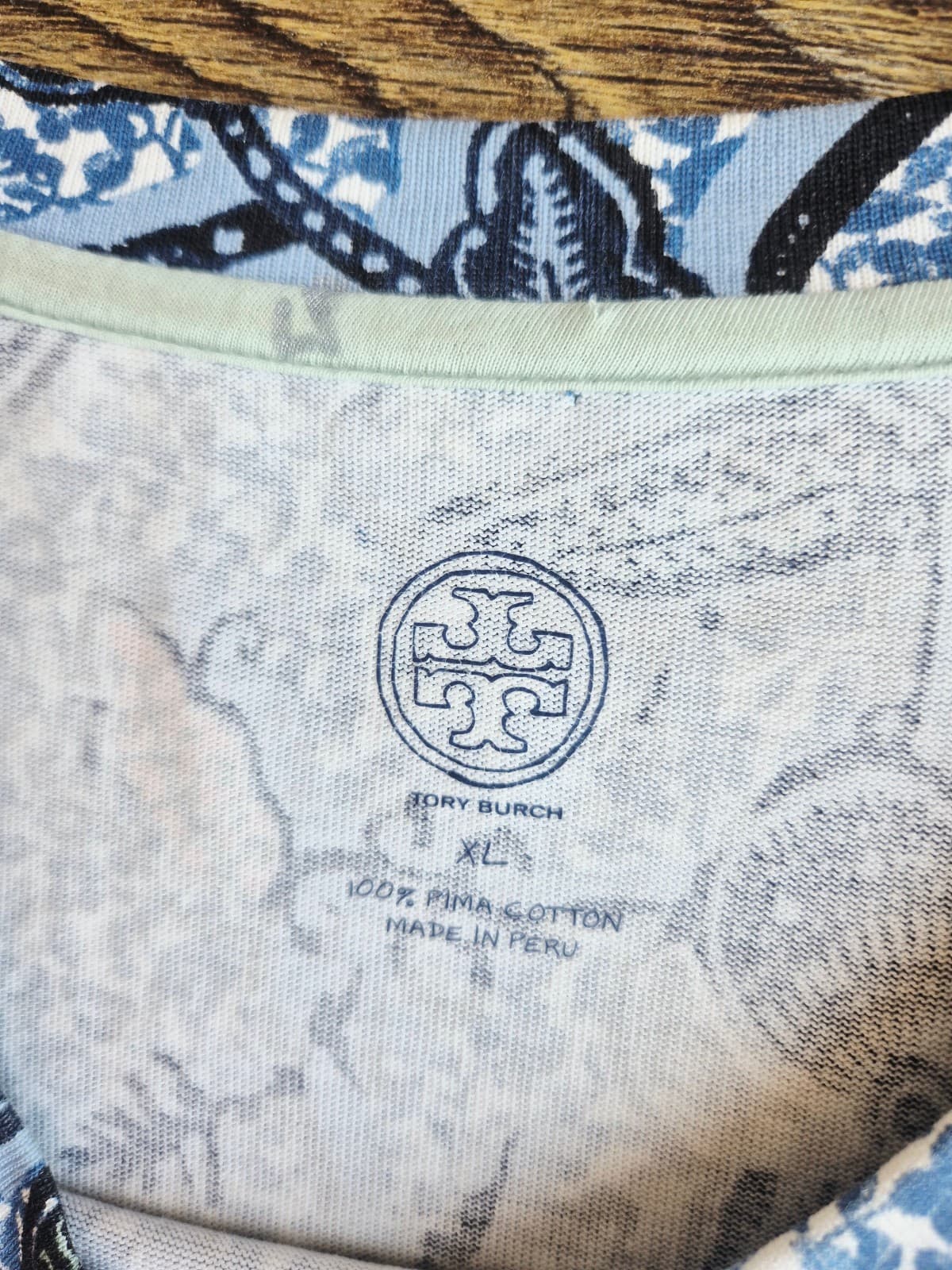 Tory Burch Floral Dropwaist Drawstring Dress Short Sleeve Blue Knit Cotton Sz.XL - Thumbnail 8