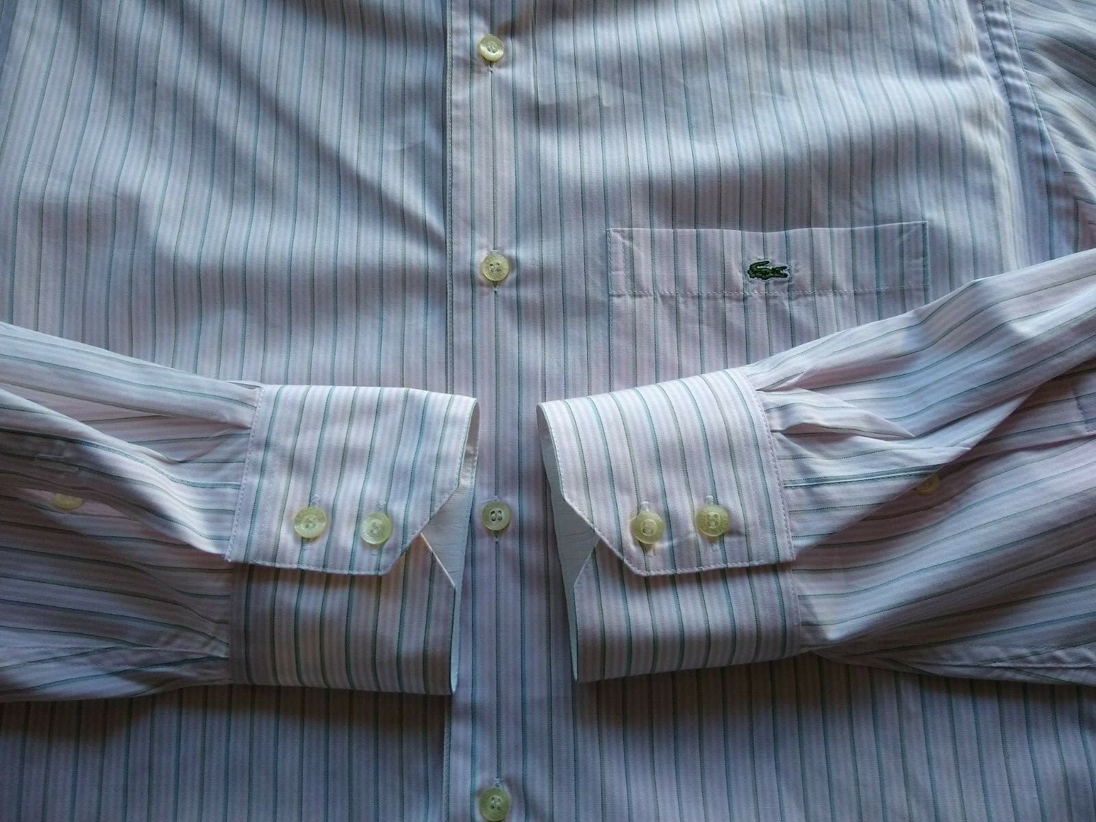 LACOSTE Long Sleeve Shirt Button-down Pocket Pink Green Stripped Sz.42 - Thumbnail 4