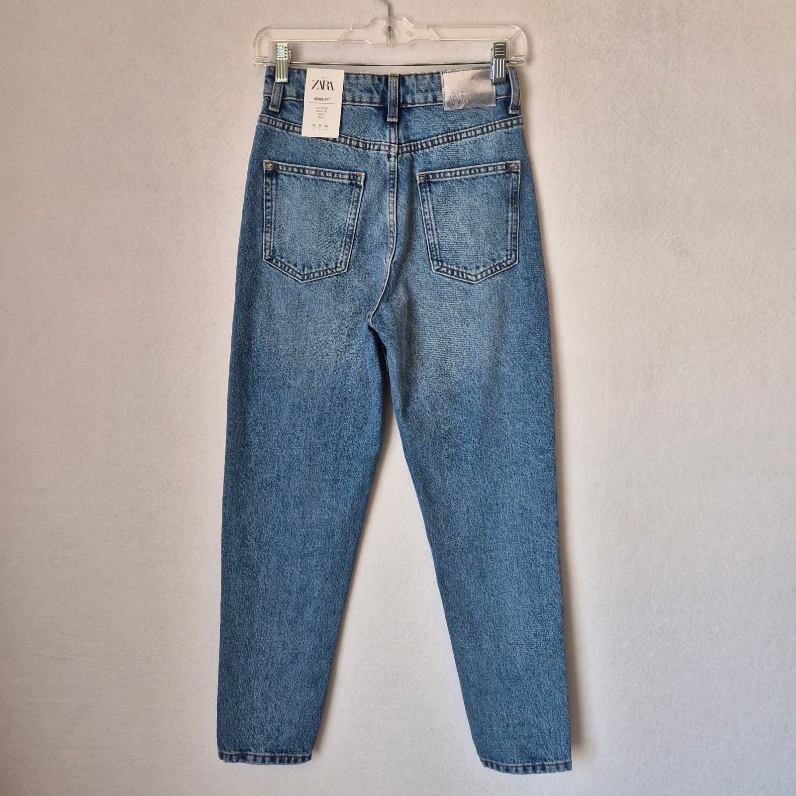 NWT ZARA Mom Fit High Rise Ankle Jeans Zip 5-Pocket Rigid Blue Cotton Women's 0 - Thumbnail 9