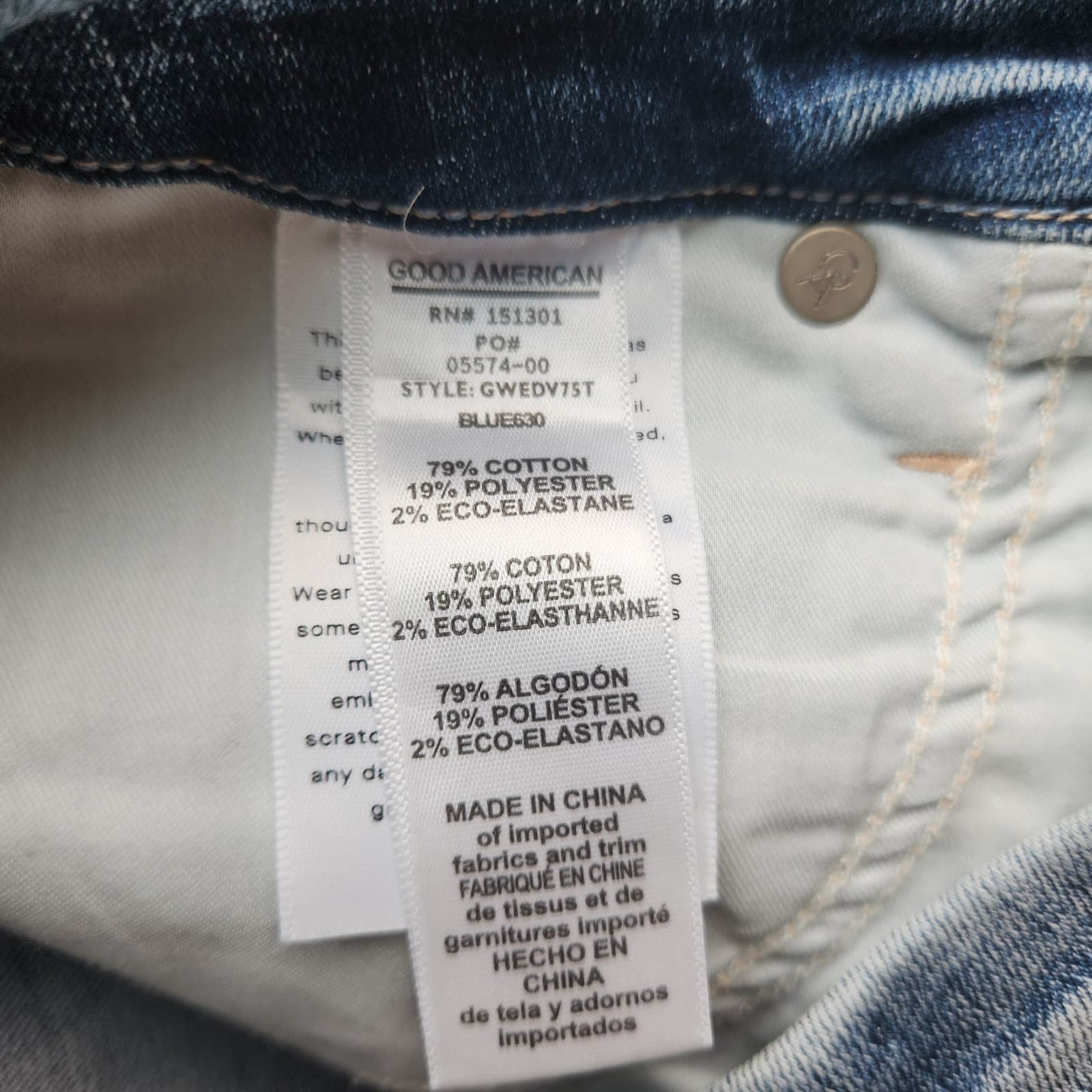 NWT Good American Good Waist Extreme Deep V Skinny Jeans Distressed Blue630 8/29 - Thumbnail 11