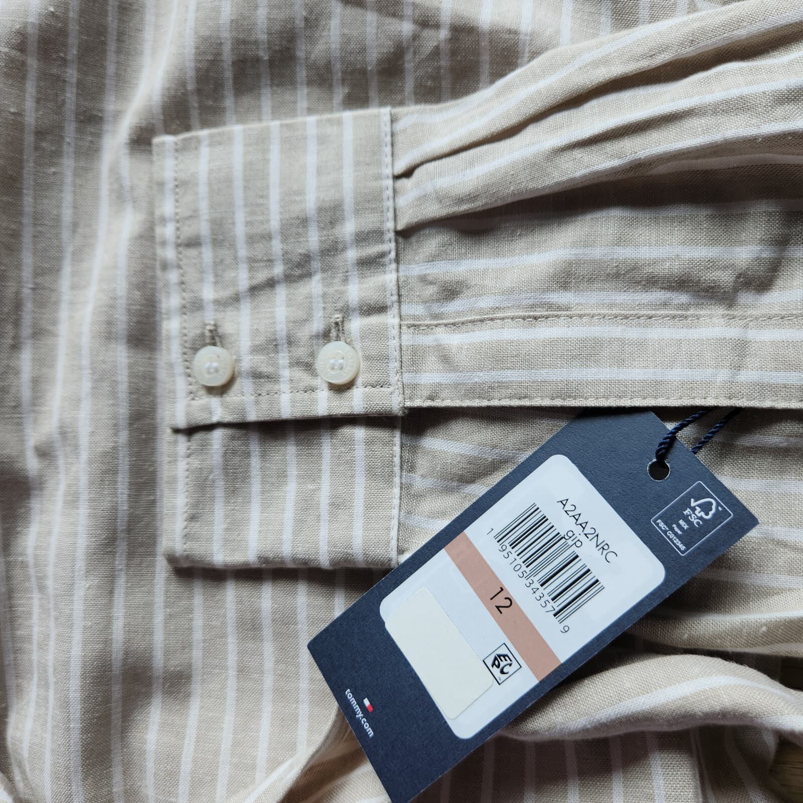 NWT Tommy Hilfiger Linen Blend Belted Shirt-Dress Long Sleeve Striped Beige 12 - Thumbnail 7