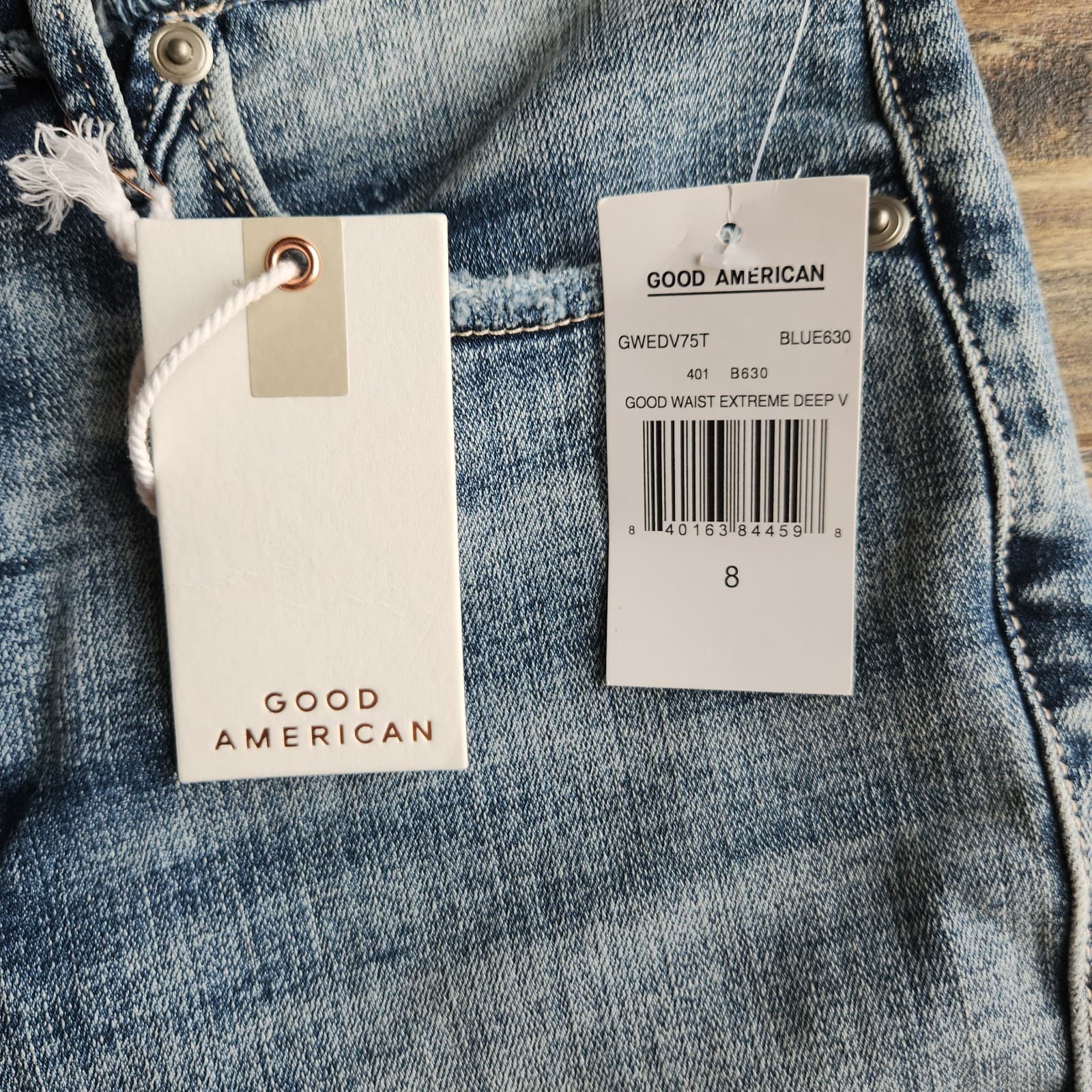 NWT Good American Good Waist Extreme Deep V Skinny Jeans Distressed Blue630 8/29 - Thumbnail 8