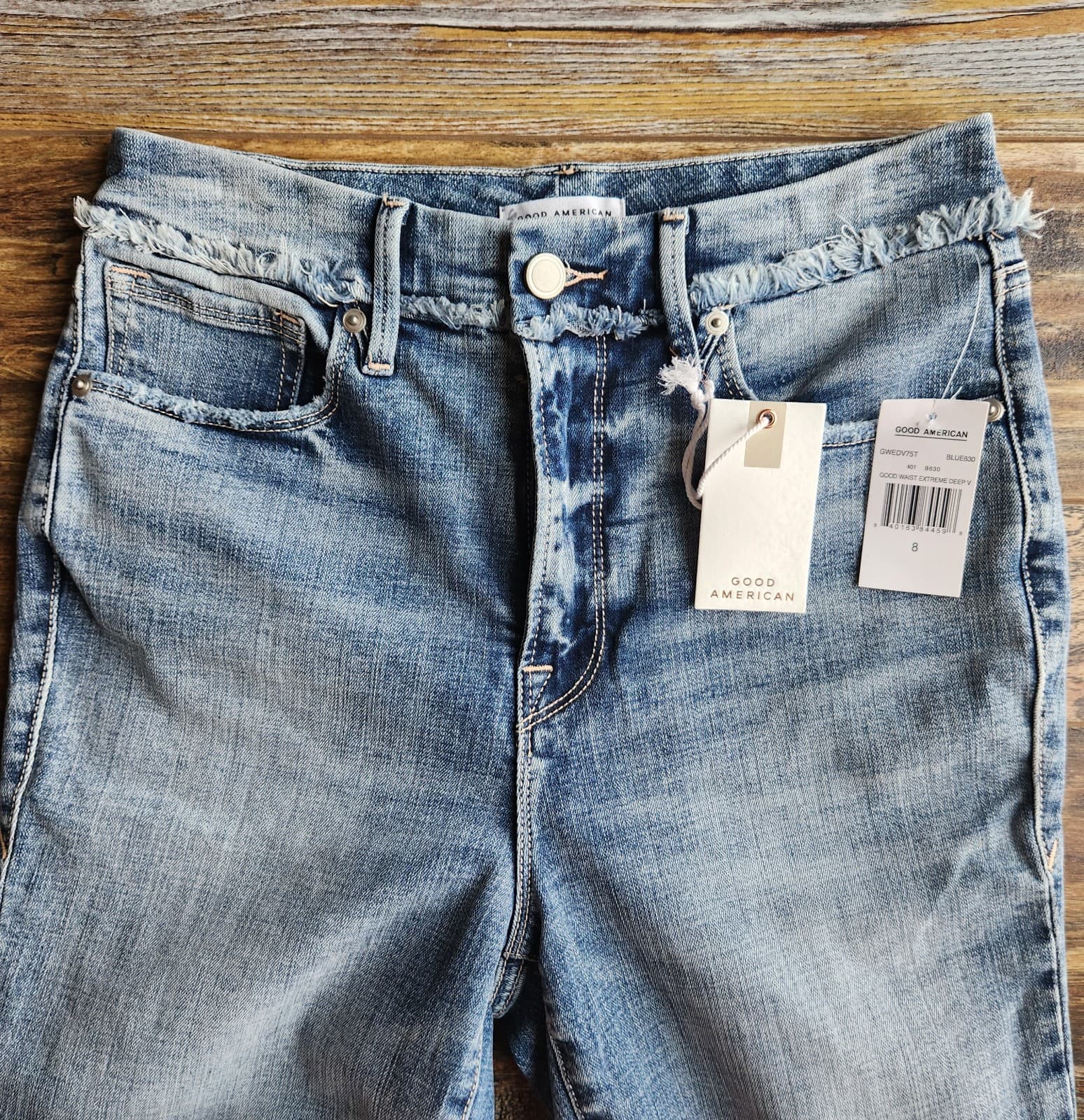 NWT Good American Good Waist Extreme Deep V Skinny Jeans Distressed Blue630 8/29 - Thumbnail 7