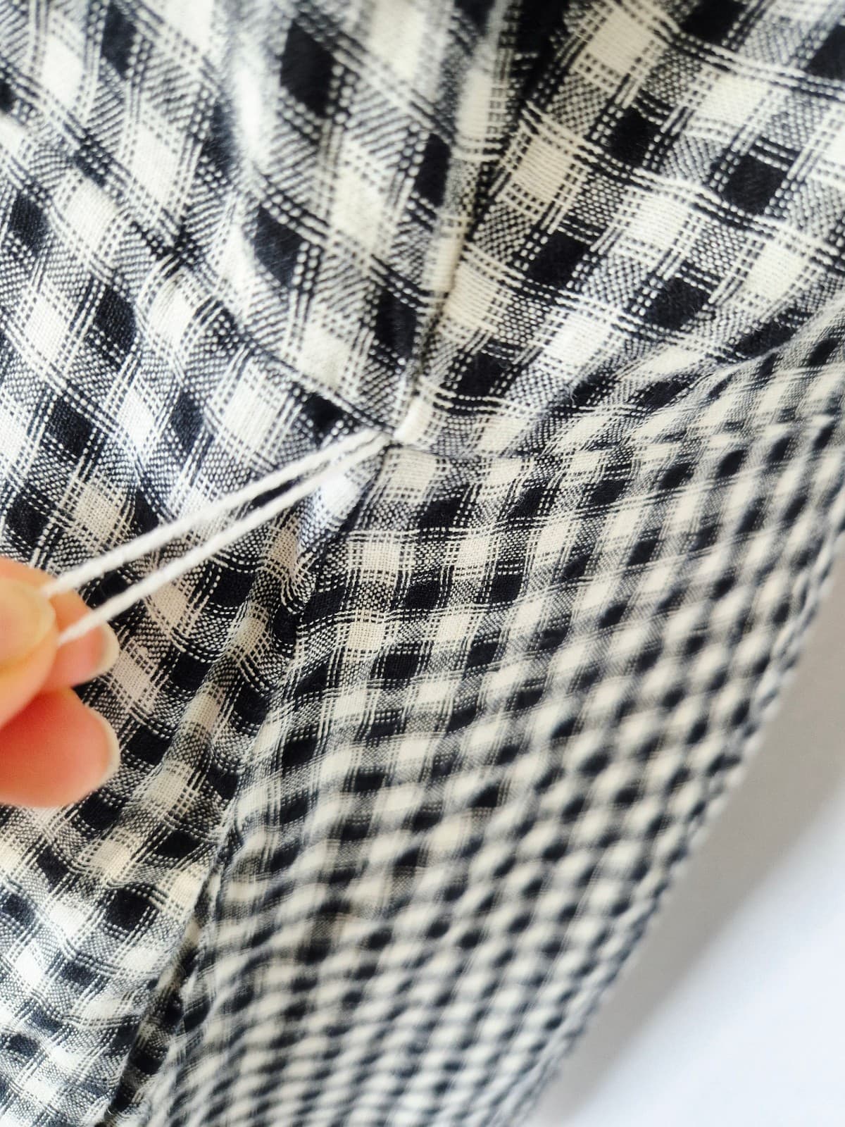 Quince European Linen Gingham Button-Front Shirt Dress Short Sleeve Black Sz.L - Thumbnail 6