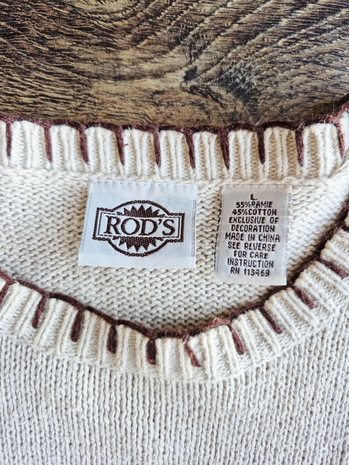 Vintage ROD'S Embroidered Western Cowgirl Crew Sweater Ramie Cotton Beige Sz.L - Thumbnail 7