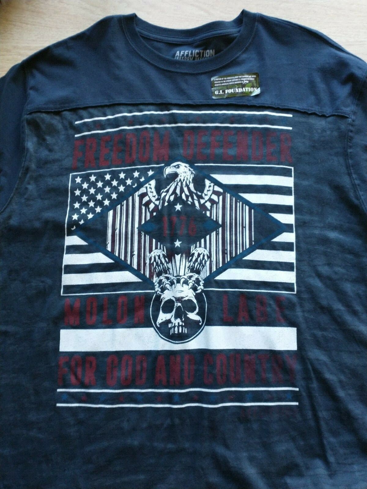 NWT AFFLICTION Freedom Defender Iron Eagle Men T-Shirt Graphic Navy Blue Sz.3XL - Thumbnail 4