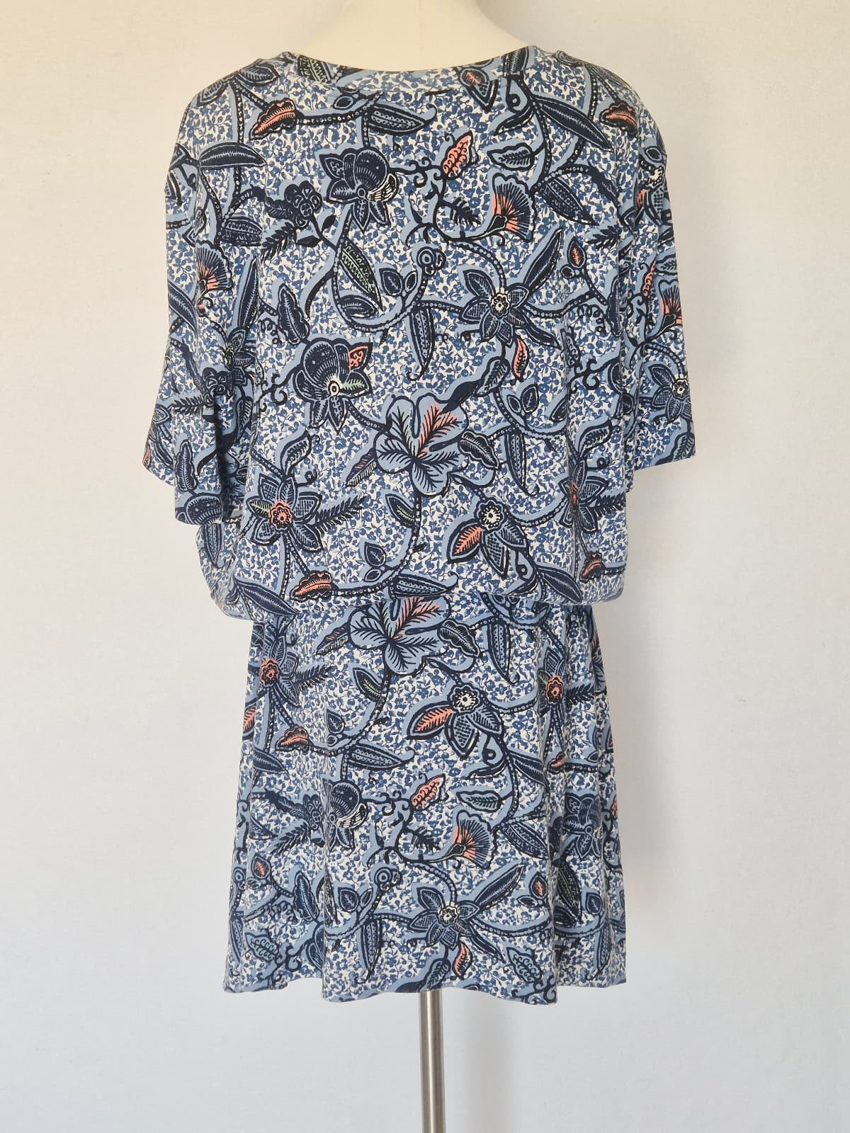Tory Burch Floral Dropwaist Drawstring Dress Short Sleeve Blue Knit Cotton Sz.XL - Thumbnail 4