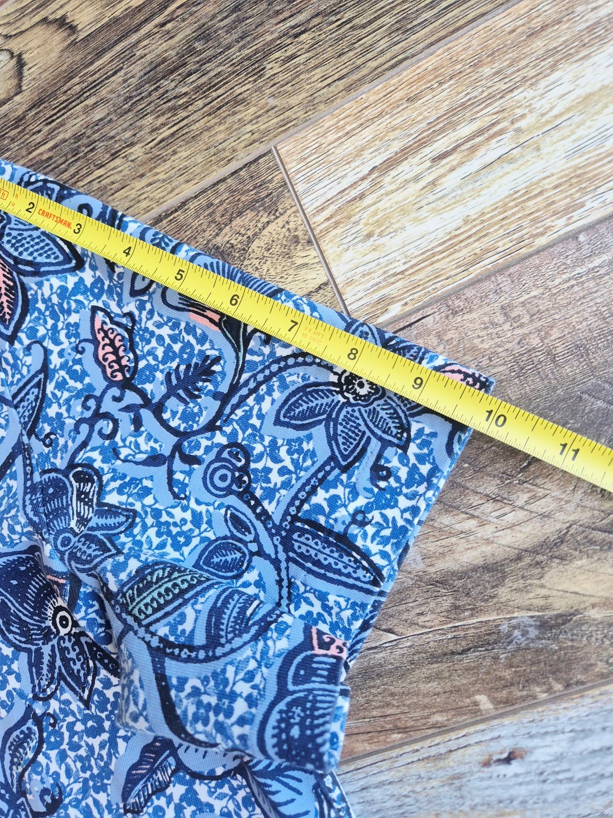 Tory Burch Floral Dropwaist Drawstring Dress Short Sleeve Blue Knit Cotton Sz.XL - Thumbnail 10
