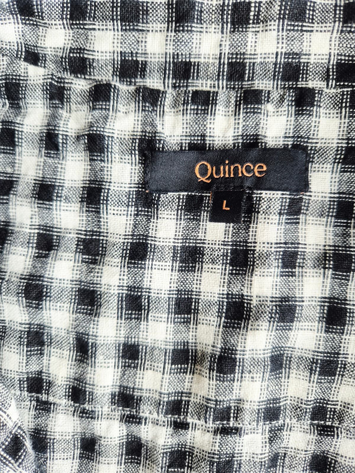Quince European Linen Gingham Button-Front Shirt Dress Short Sleeve Black Sz.L - Thumbnail 10