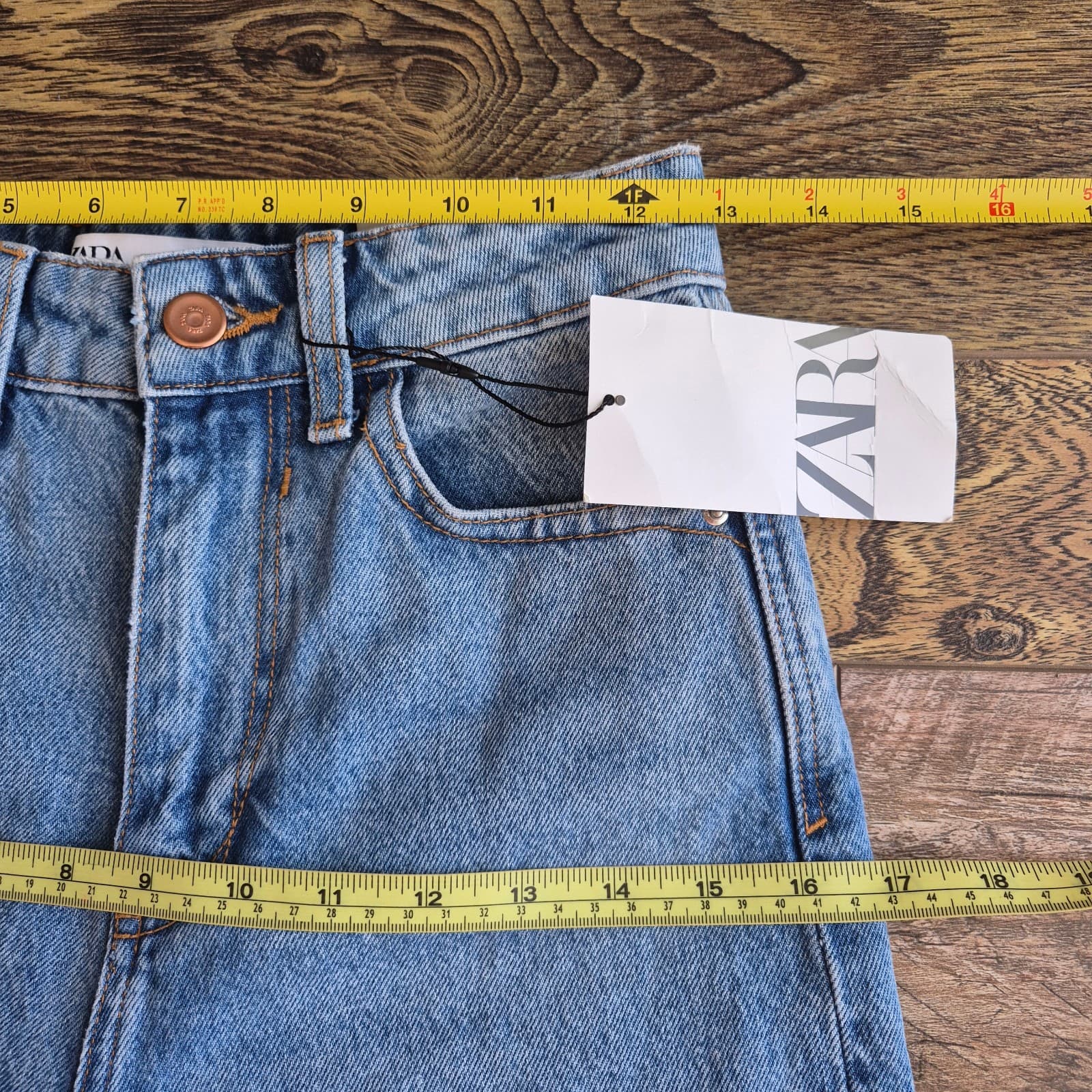 NWT ZARA Mom Fit High Rise Ankle Jeans Zip 5-Pocket Rigid Blue Cotton Women's 0 - Thumbnail 14