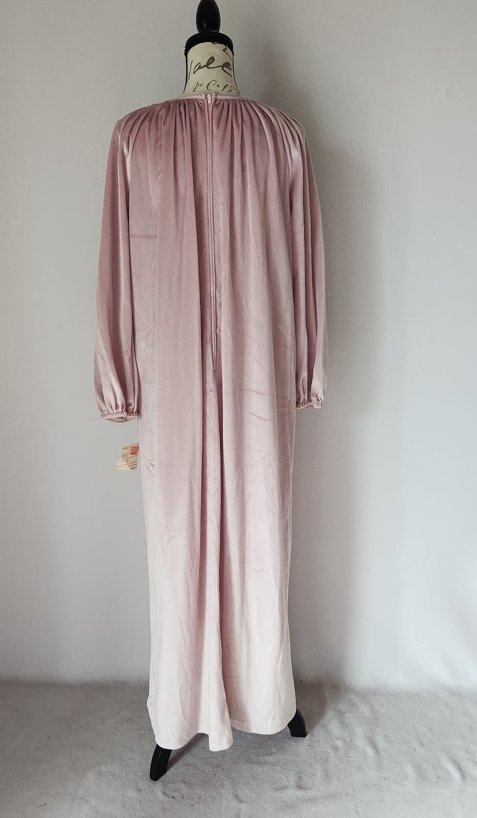 Vintage NWT Gerry California Velvet Lounger Maxi Dress Long Sleeve Pink Sz.L - Thumbnail 5