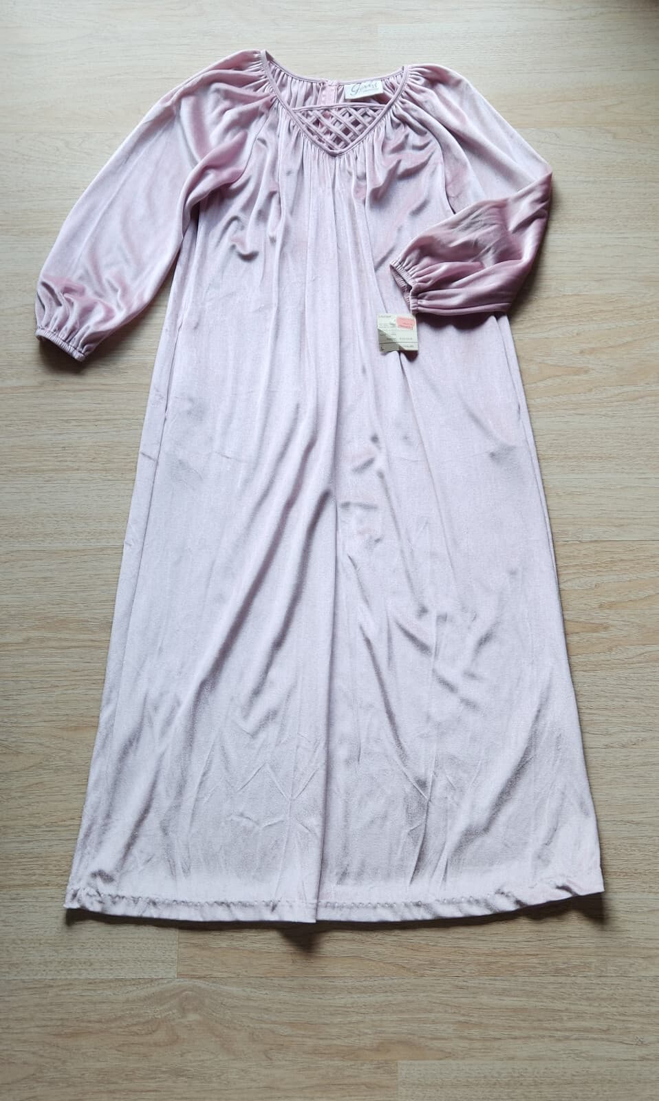 Vintage NWT Gerry California Velvet Lounger Maxi Dress Long Sleeve Pink Sz.L - Thumbnail 6