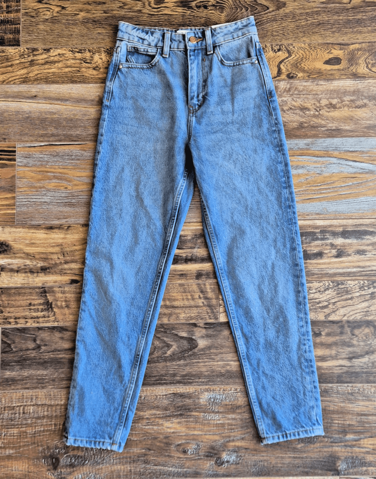 NWT ZARA Mom Fit High Rise Ankle Jeans Zip 5-Pocket Rigid Blue Cotton Women's 0
