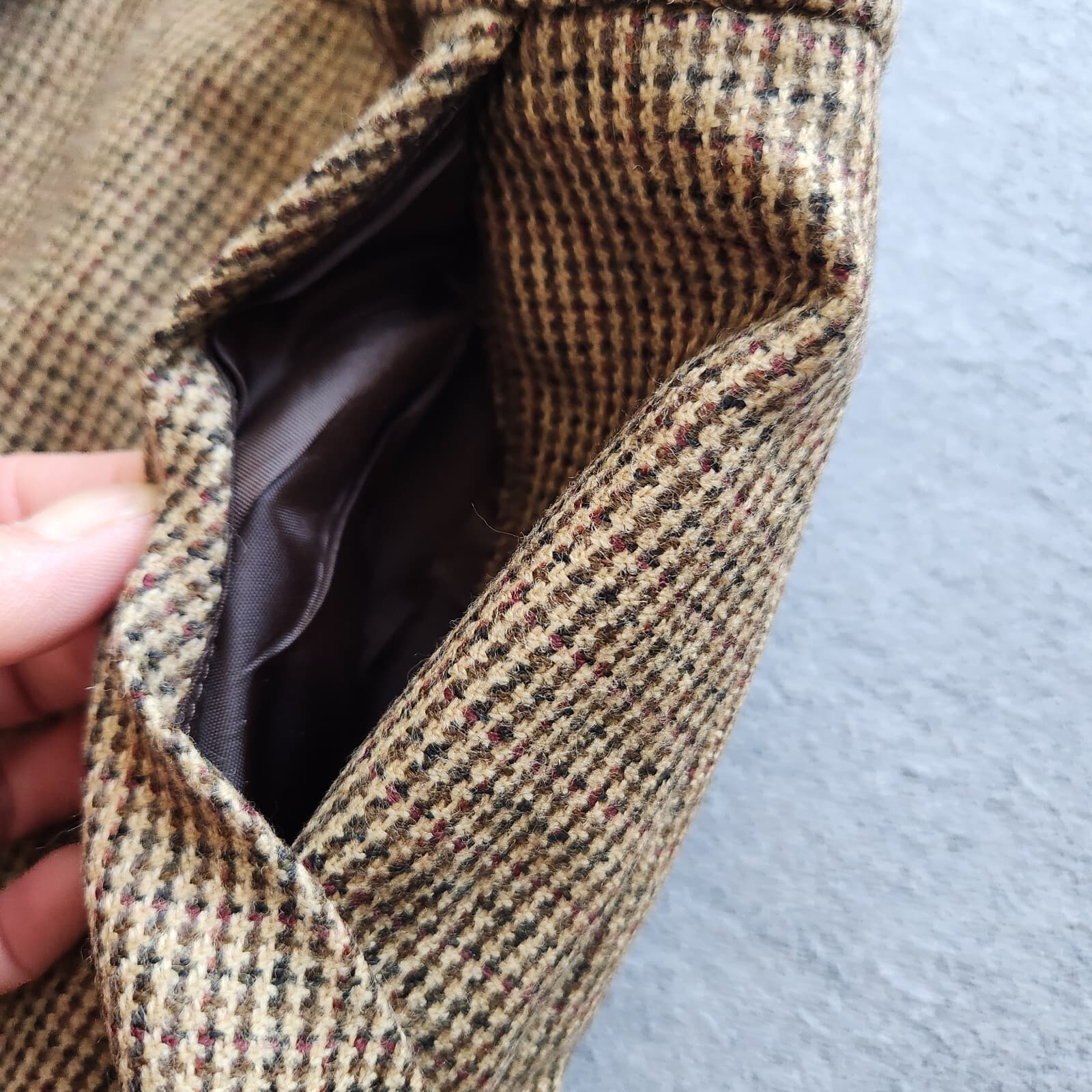 Vintage Lauren Ralph Lauren Wool Houndstooth Tweed Straight Skirt Slit Brown 8P - Thumbnail 5