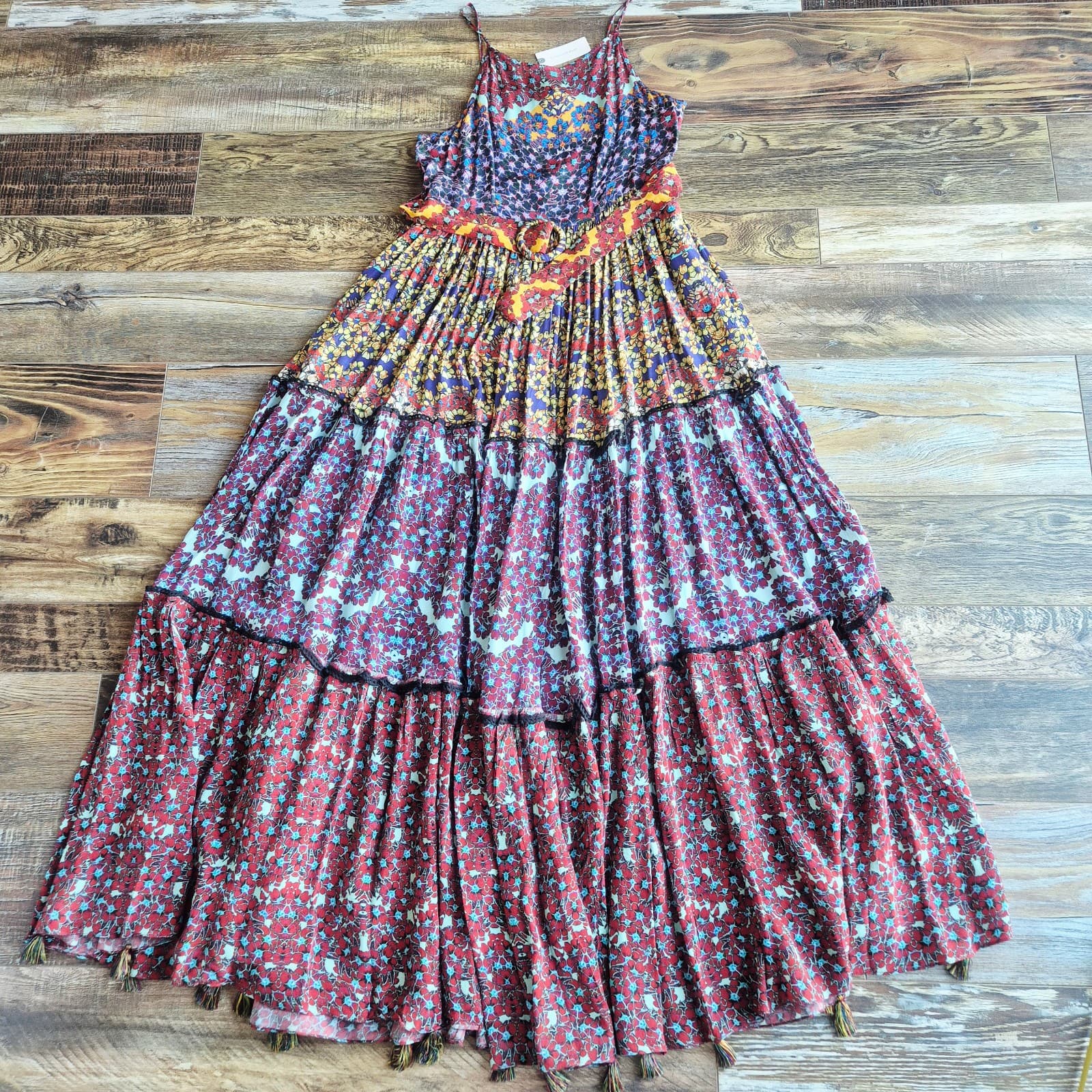 NEW Bhanuni Jyoti Anthropoloe Marala Boho-Chic Tiered Maxi Dress Belt Sz.2 $230 - Thumbnail 11