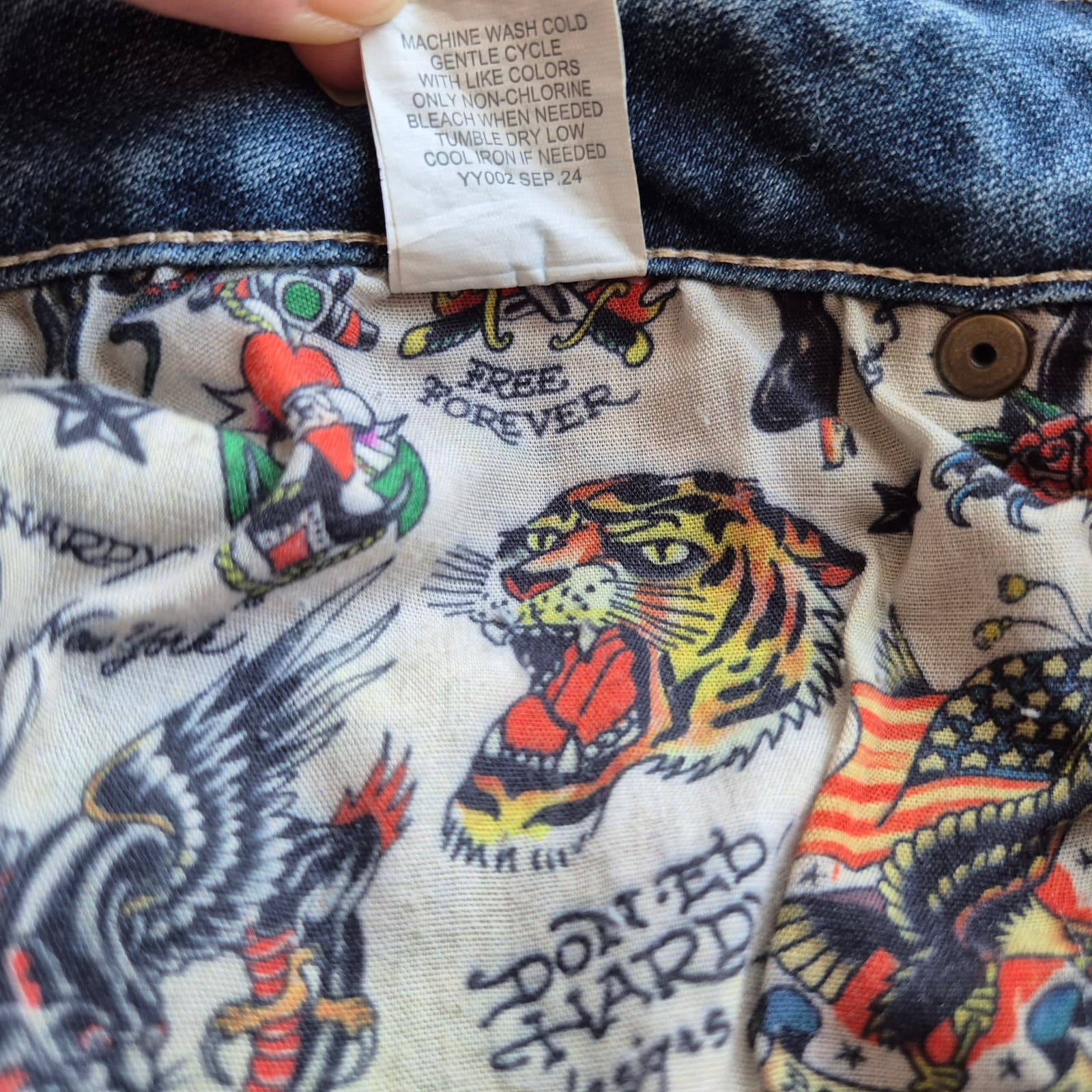 Ed Hardy Women's 26 New York City Eagle Skull Embroidered Slim Flare Jeans Blue - Thumbnail 12