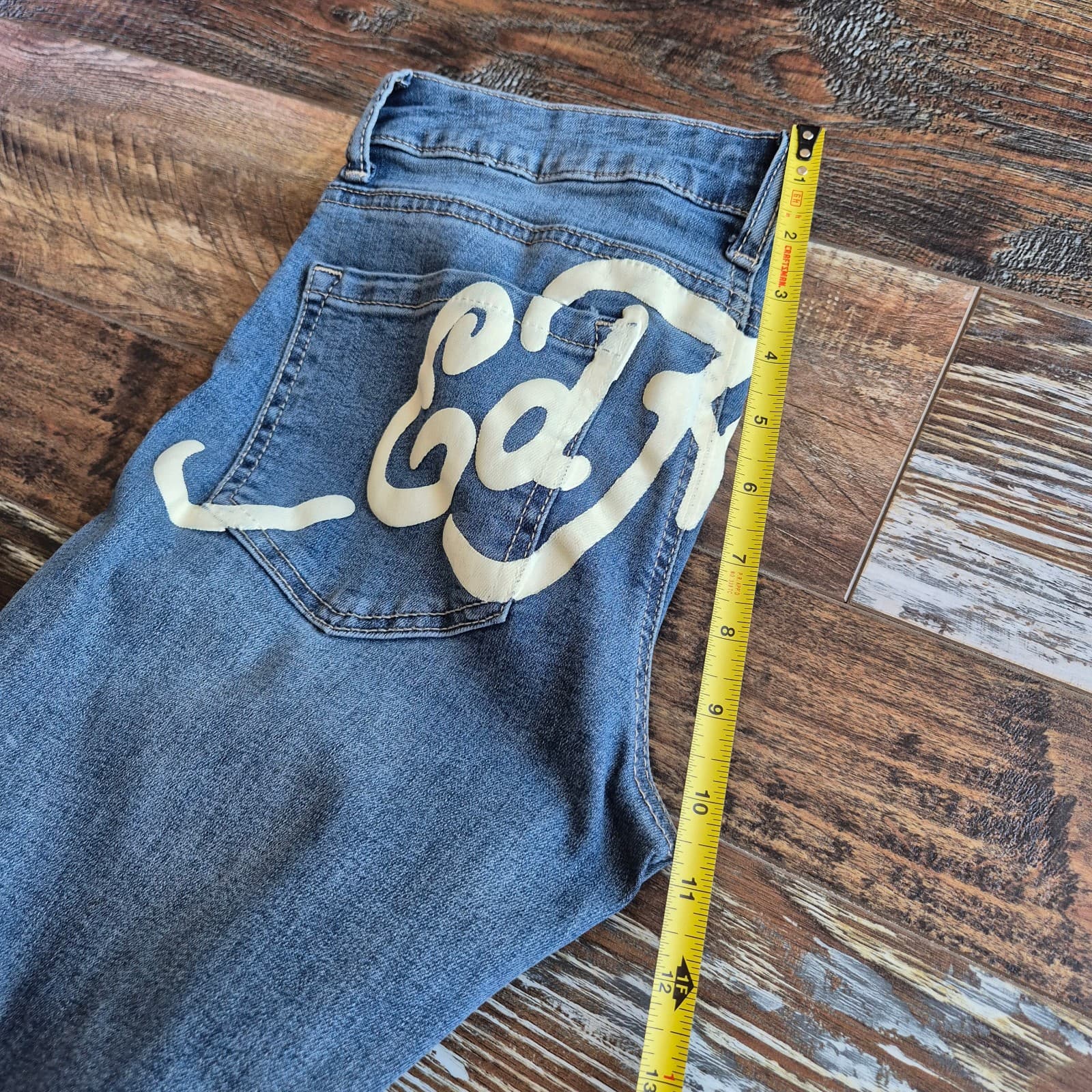 Ed Hardy Women's 26 New York City Eagle Skull Embroidered Slim Flare Jeans Blue - Thumbnail 15