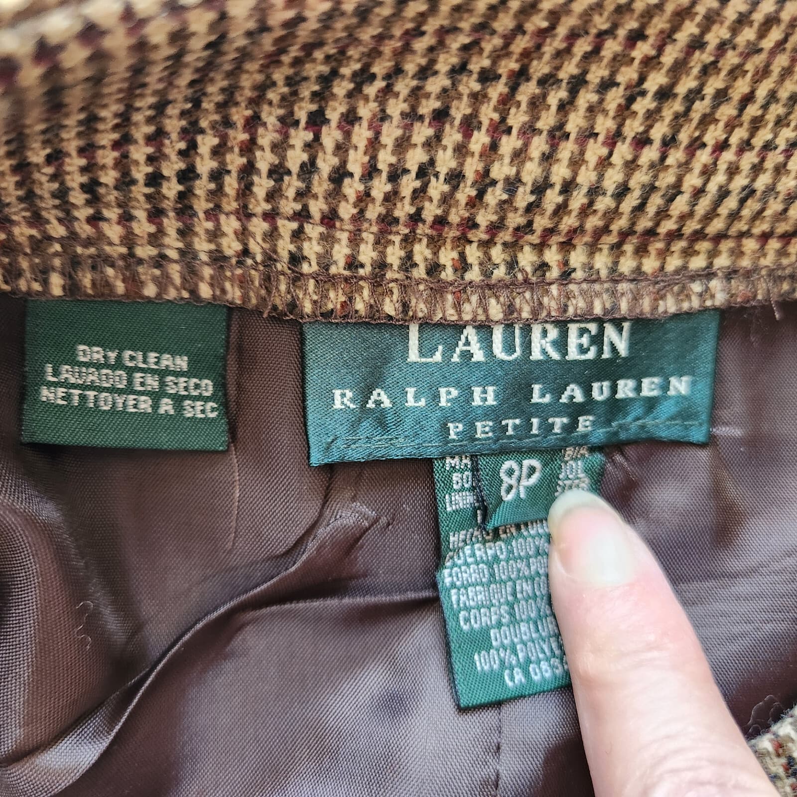 Vintage Lauren Ralph Lauren Wool Houndstooth Tweed Straight Skirt Slit Brown 8P - Thumbnail 9