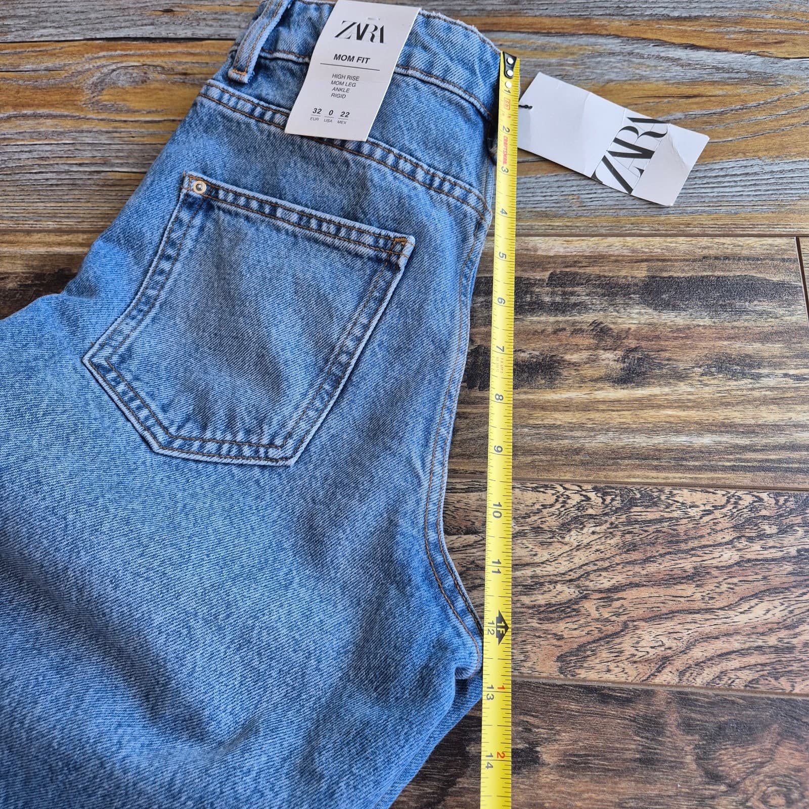 NWT ZARA Mom Fit High Rise Ankle Jeans Zip 5-Pocket Rigid Blue Cotton Women's 0 - Thumbnail 16