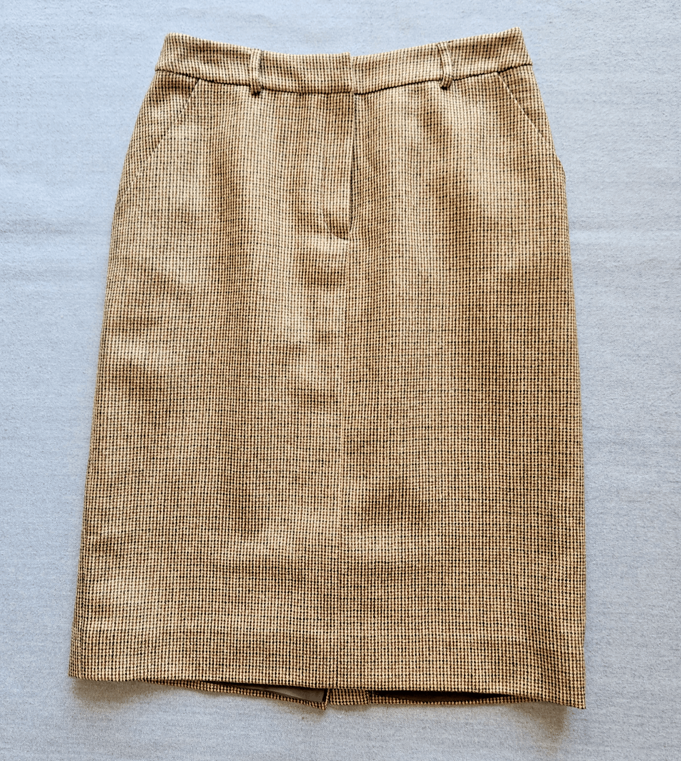 Vintage Lauren Ralph Lauren Wool Houndstooth Tweed Straight Skirt Slit Brown 8P - Thumbnail 2