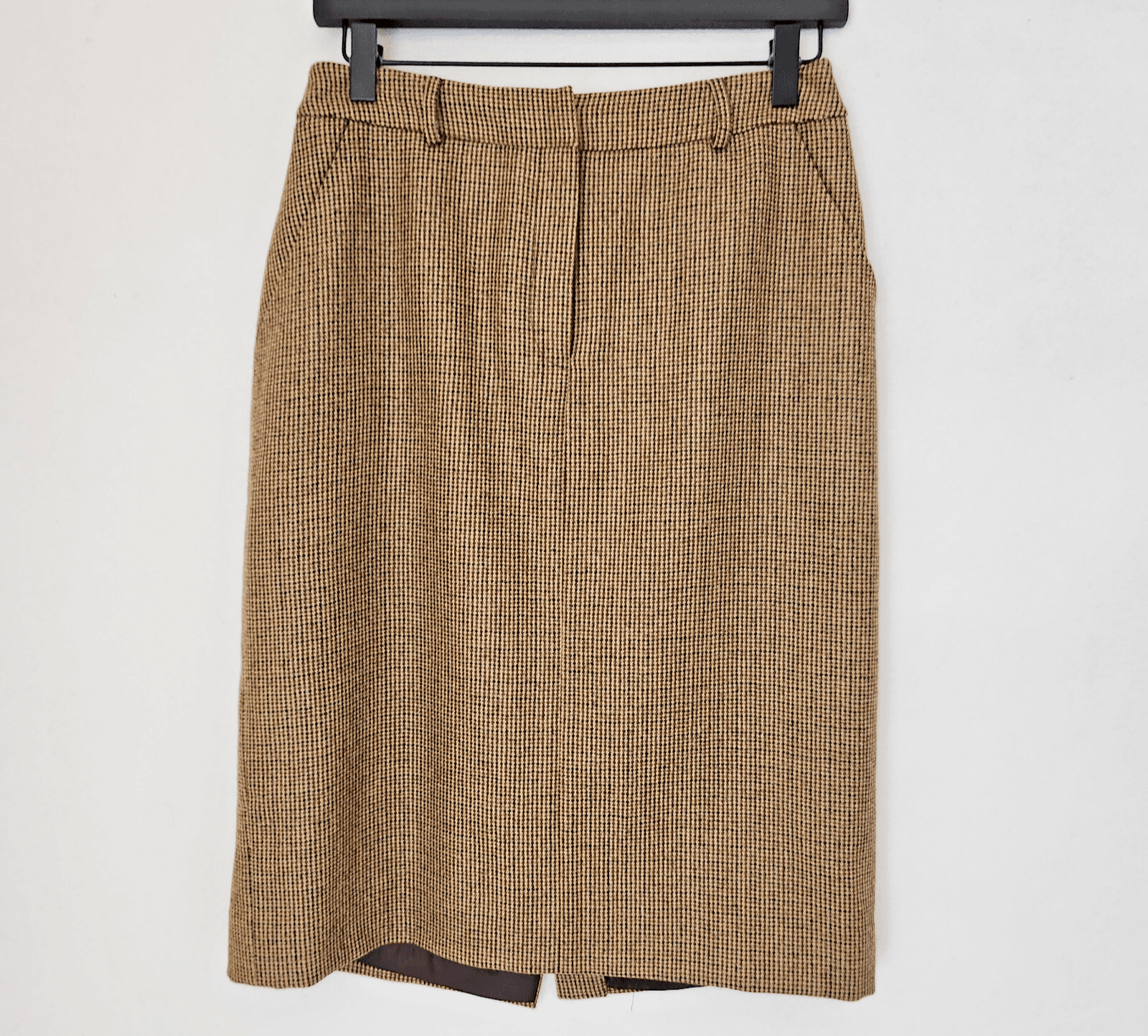 Vintage Lauren Ralph Lauren Wool Houndstooth Tweed Straight Skirt Slit Brown 8P - Thumbnail 3