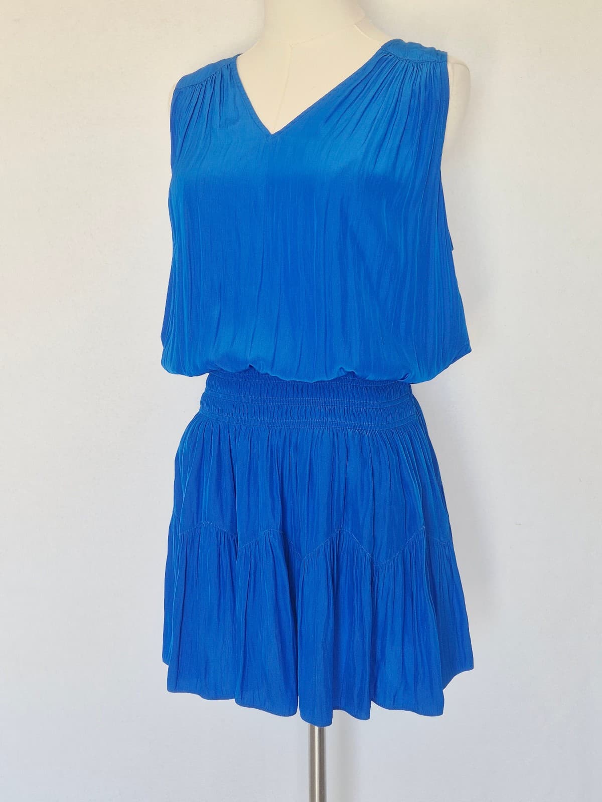Ramy Brook Tech Perry Mini Dress Smocked Waist Sleeveless Cobalt Blue Sz.M $425 - Thumbnail 2