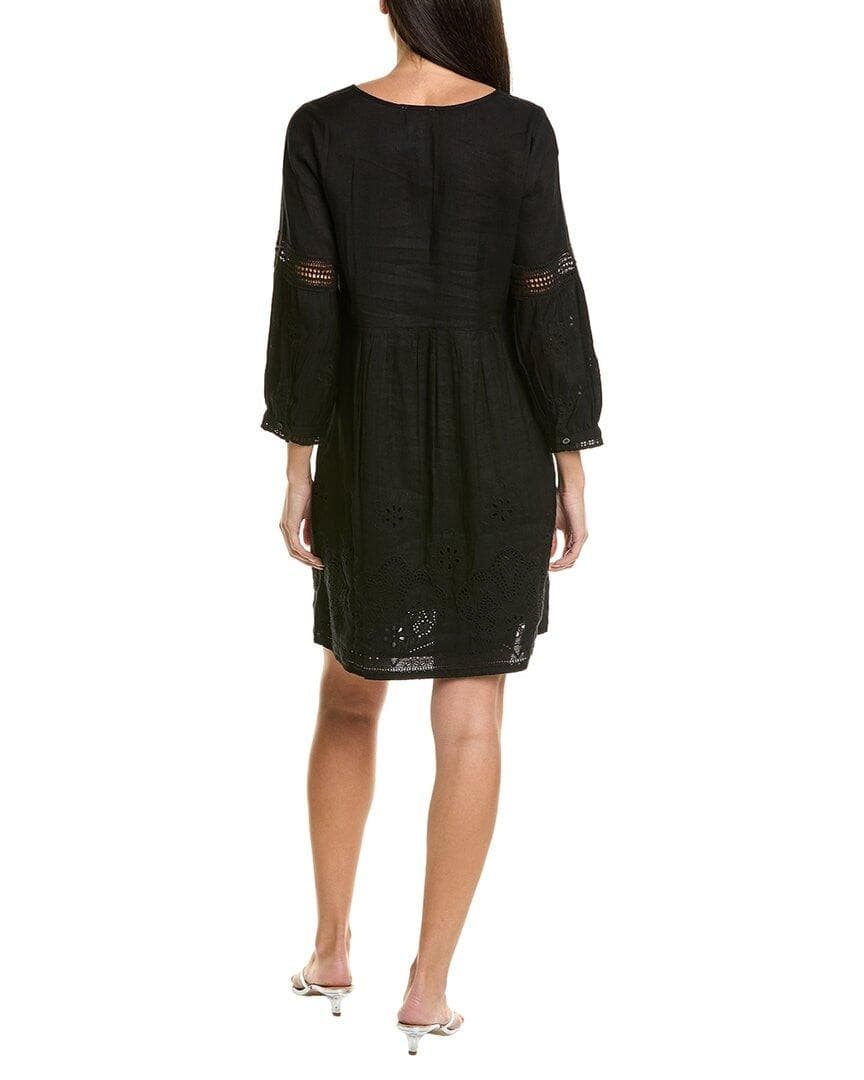 Tommy Bahama St.Lucia Black Linen-Blend Embroidered Applique V-Neck Mini Dress M - Thumbnail 9