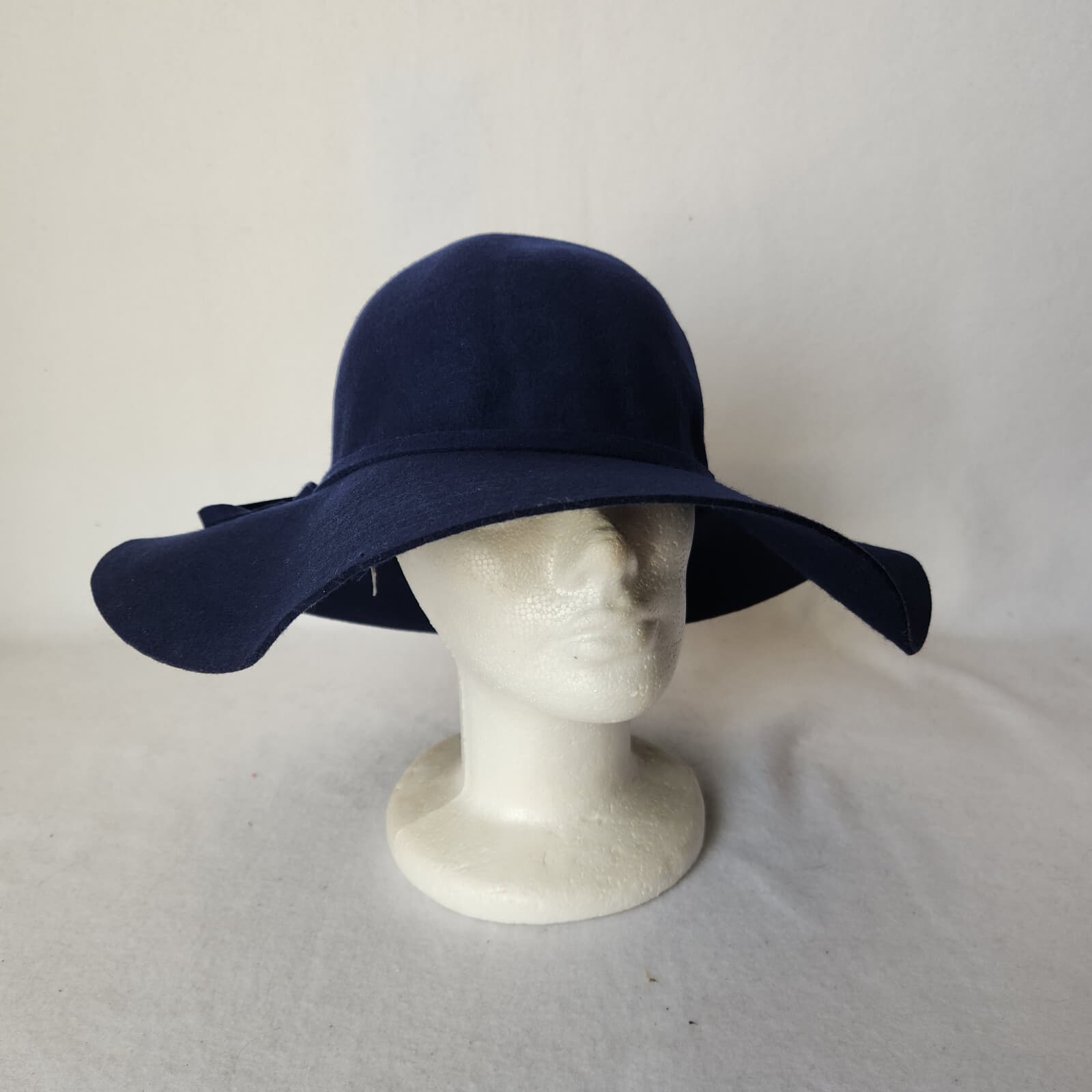 NWT Collection Eighteen Felt Wool Floppy Hat Boho Wide Brim Bow Knot Navy O/S - Thumbnail 3