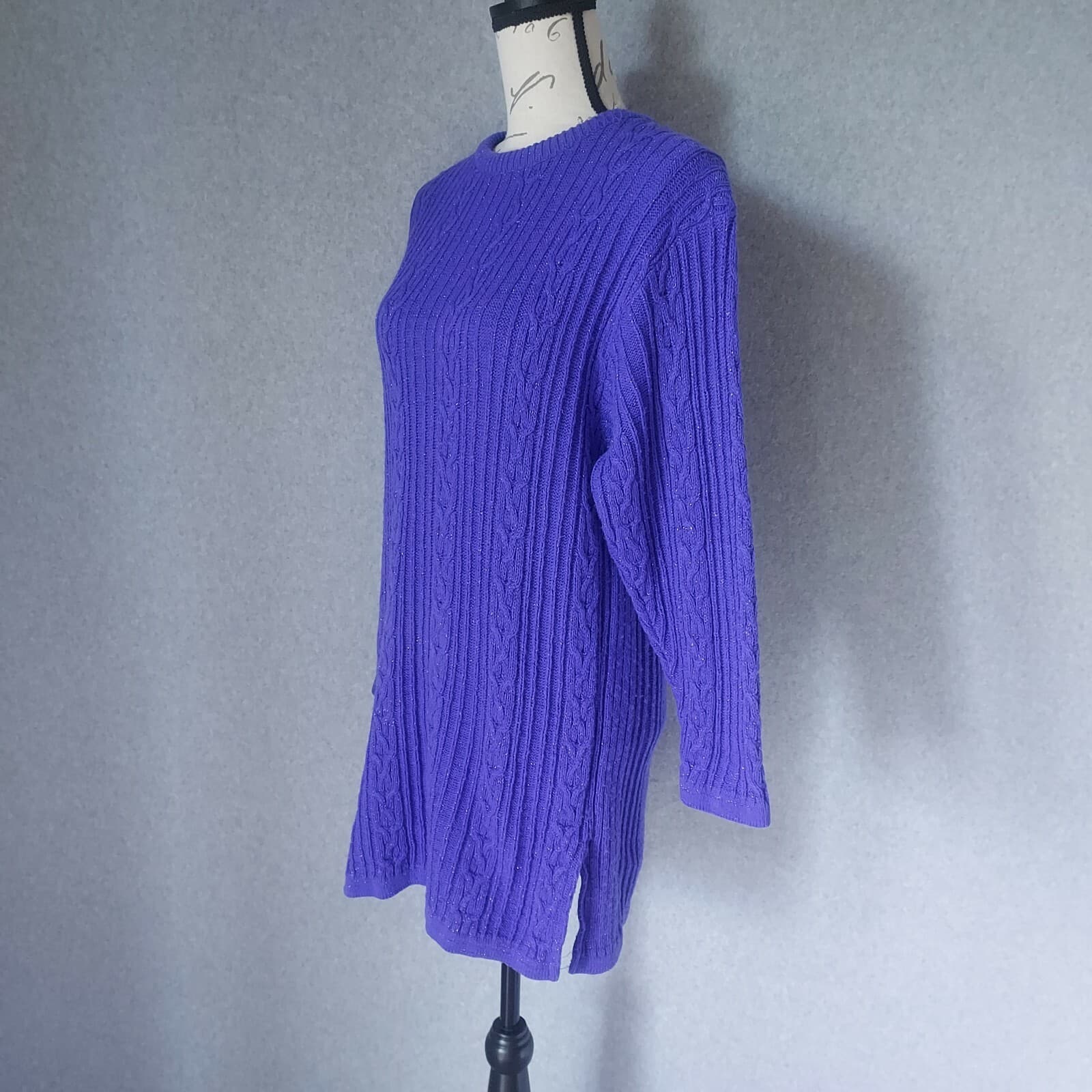 Vintage Diane Von Furstenberg The Color Authority Cable Knit Sweater Purple S/M - Thumbnail 4