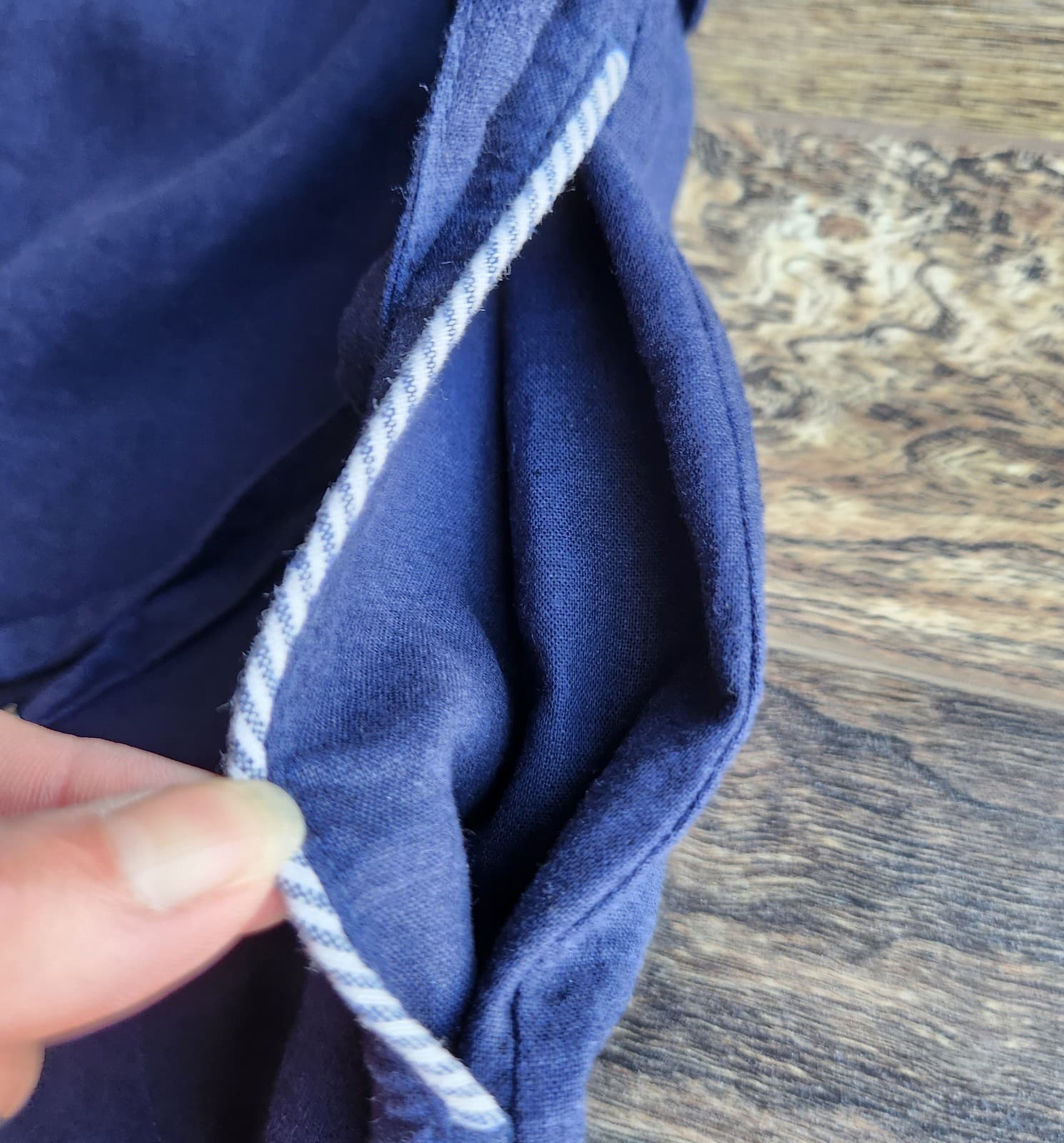 Lolë Linen Blend Button-Front Tie-Waist Sheath Dress Sleeveless Pocket Navy Sz.M - Thumbnail 8