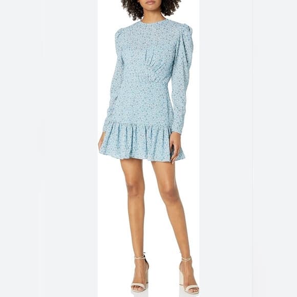 Finders Keepers Blossom Floral Long Sleeve Mini Dress Tiered Ruffle Blue Sz.4/S - Thumbnail 3